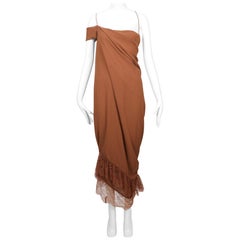 1999 Romeo Gigli cinnamon brown RUNWAY dress with lace trim