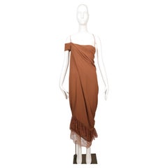 1999 Romeo Gigli cinnamon brown RUNWAY dress with lace trim