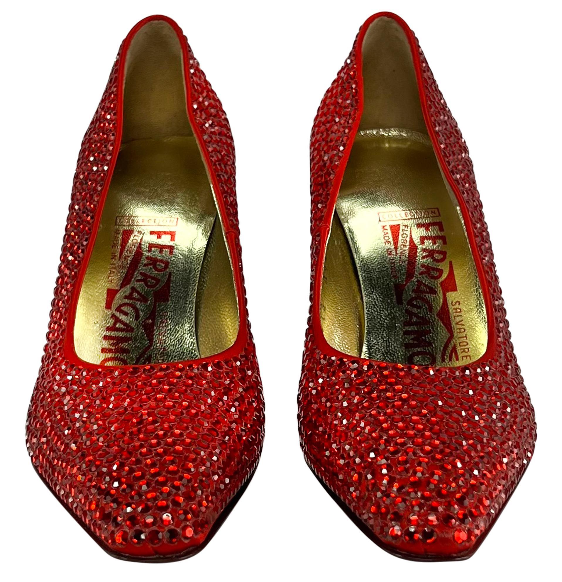 1999 Salvatore Ferragamo Limited Edition Marilyn Monroe Red Swarovski Heels 6B For Sale 6