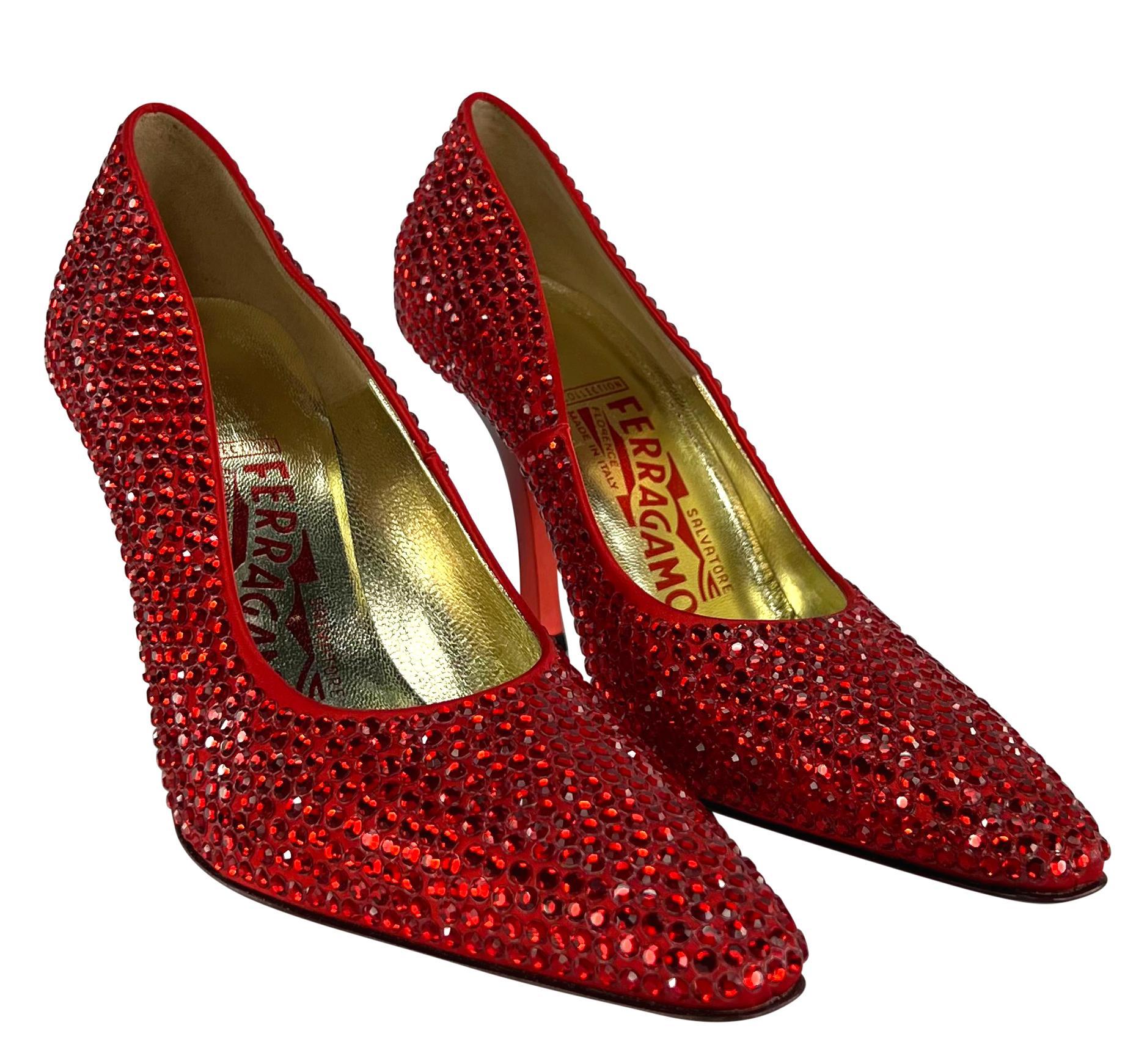 1999 Salvatore Ferragamo Limited Edition Marilyn Monroe Red Swarovski Heels 6B For Sale 5