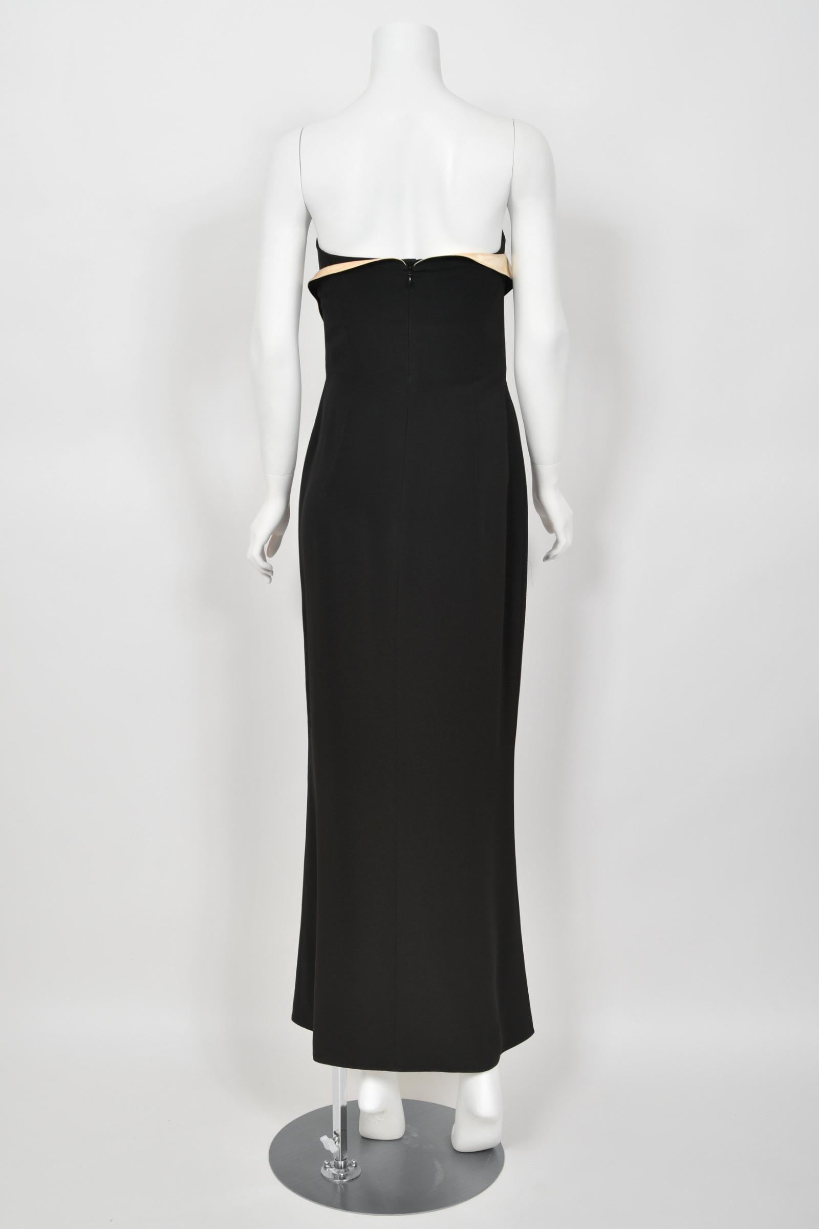 1999 Thierry Mugler Black & Ivory Strapless Bustier Hourglass High-Slit Gown For Sale 8