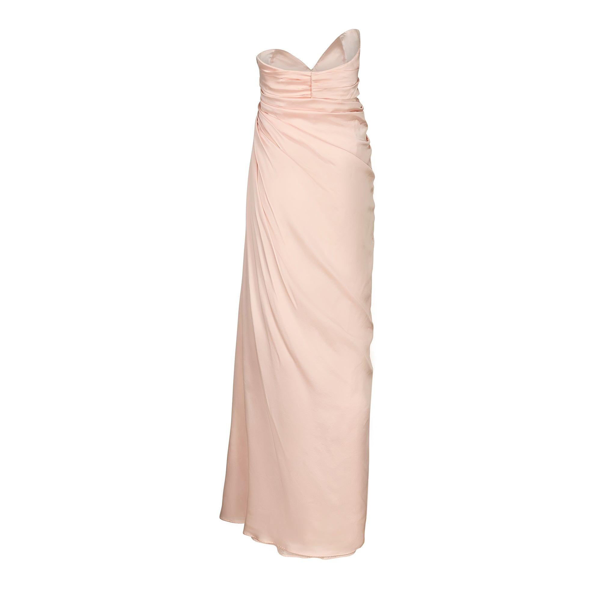 Orange 1999 Thierry Mugler Runway Documented Pale Pink Satin Gown For Sale