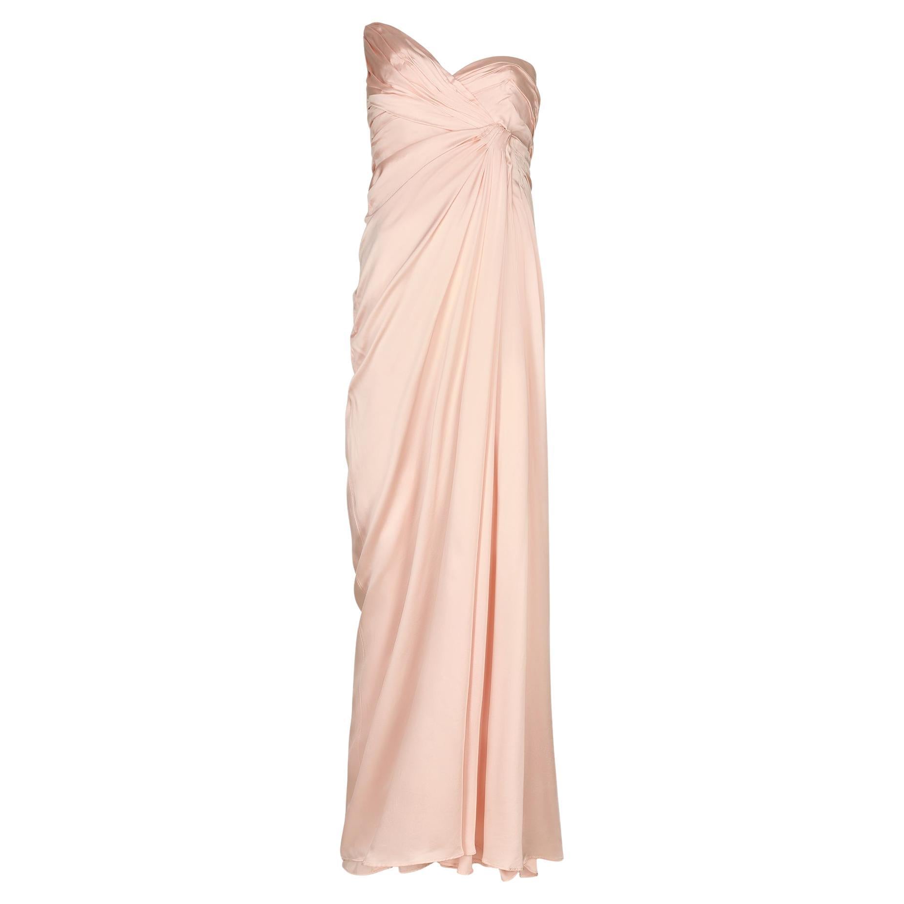 1999 Thierry Mugler Runway Documented Pale Pink Satin Gown For Sale