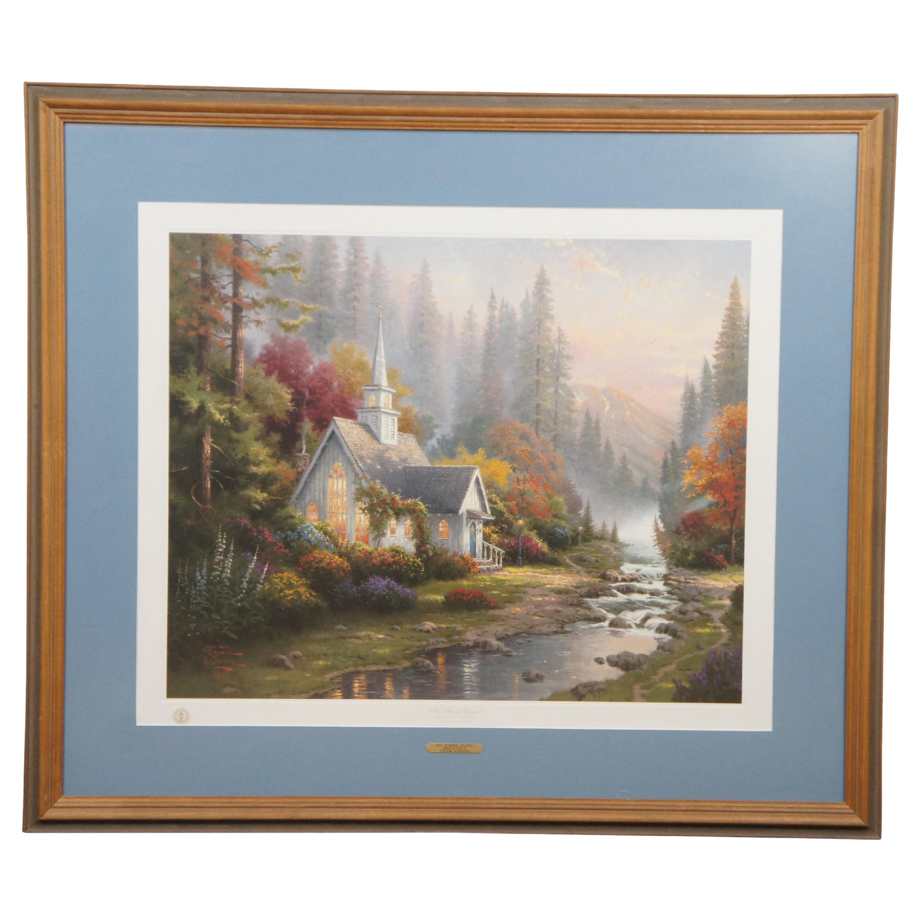 1999 Thomas Kinkade "The Forest Chapel" Lithographie signée Ed. Ltd Paysage fluvial COA en vente