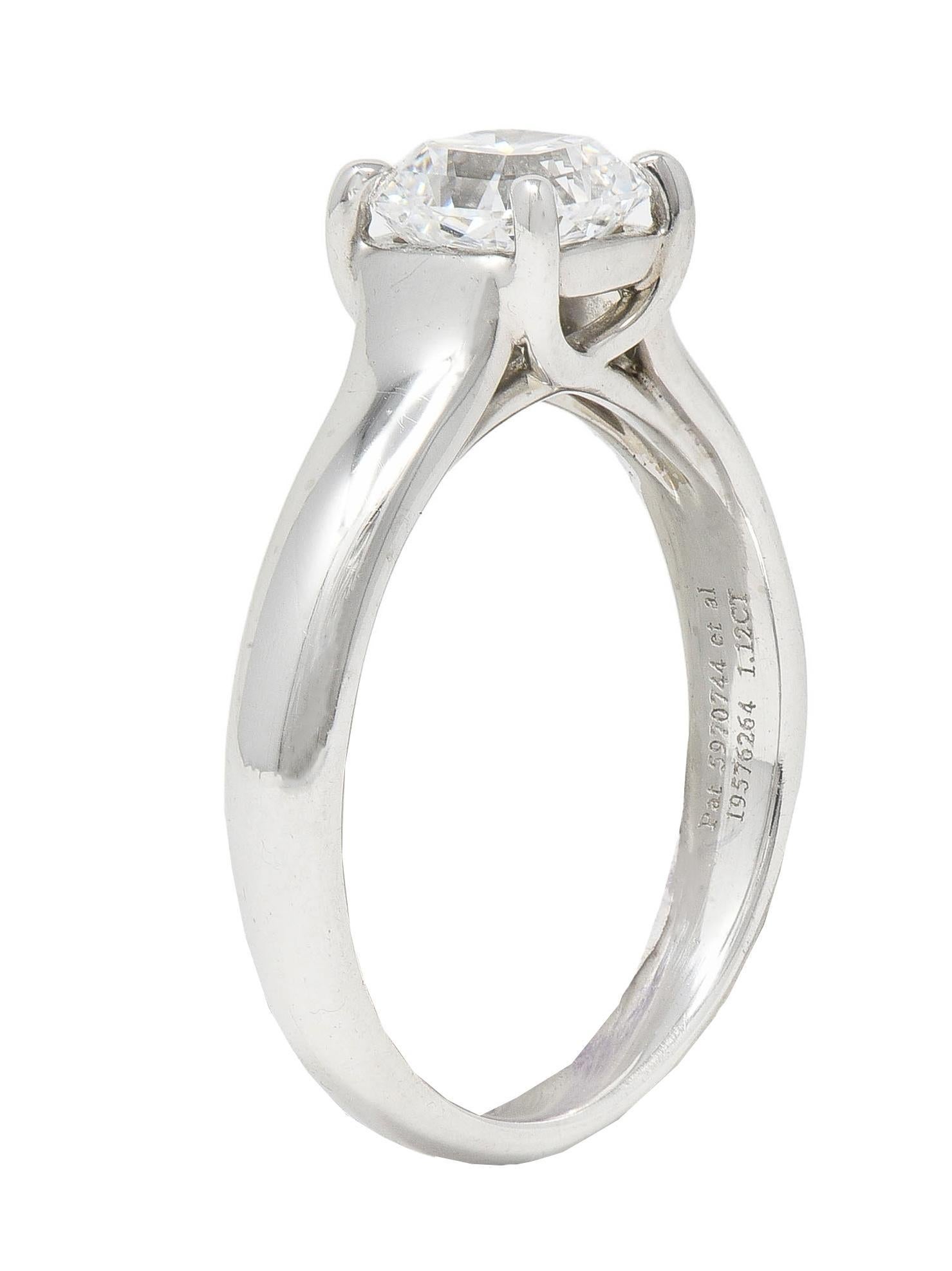 1999 Tiffany & Co. Lucida 1.12 CTW Diamond Platinum Vintage Engagement Ring In Excellent Condition For Sale In Philadelphia, PA