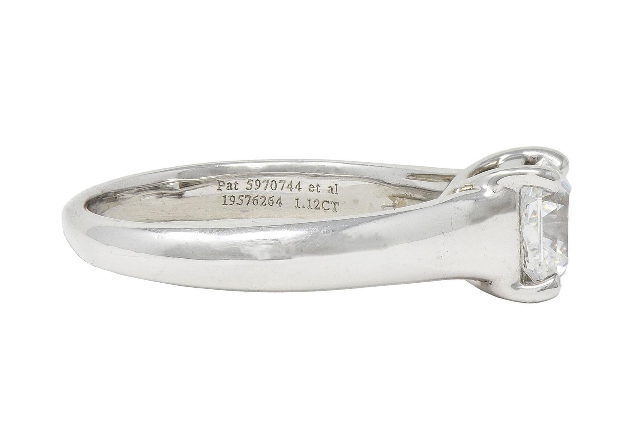 Women's or Men's 1999 Tiffany & Co. Lucida 1.12 CTW Diamond Platinum Vintage Engagement Ring For Sale