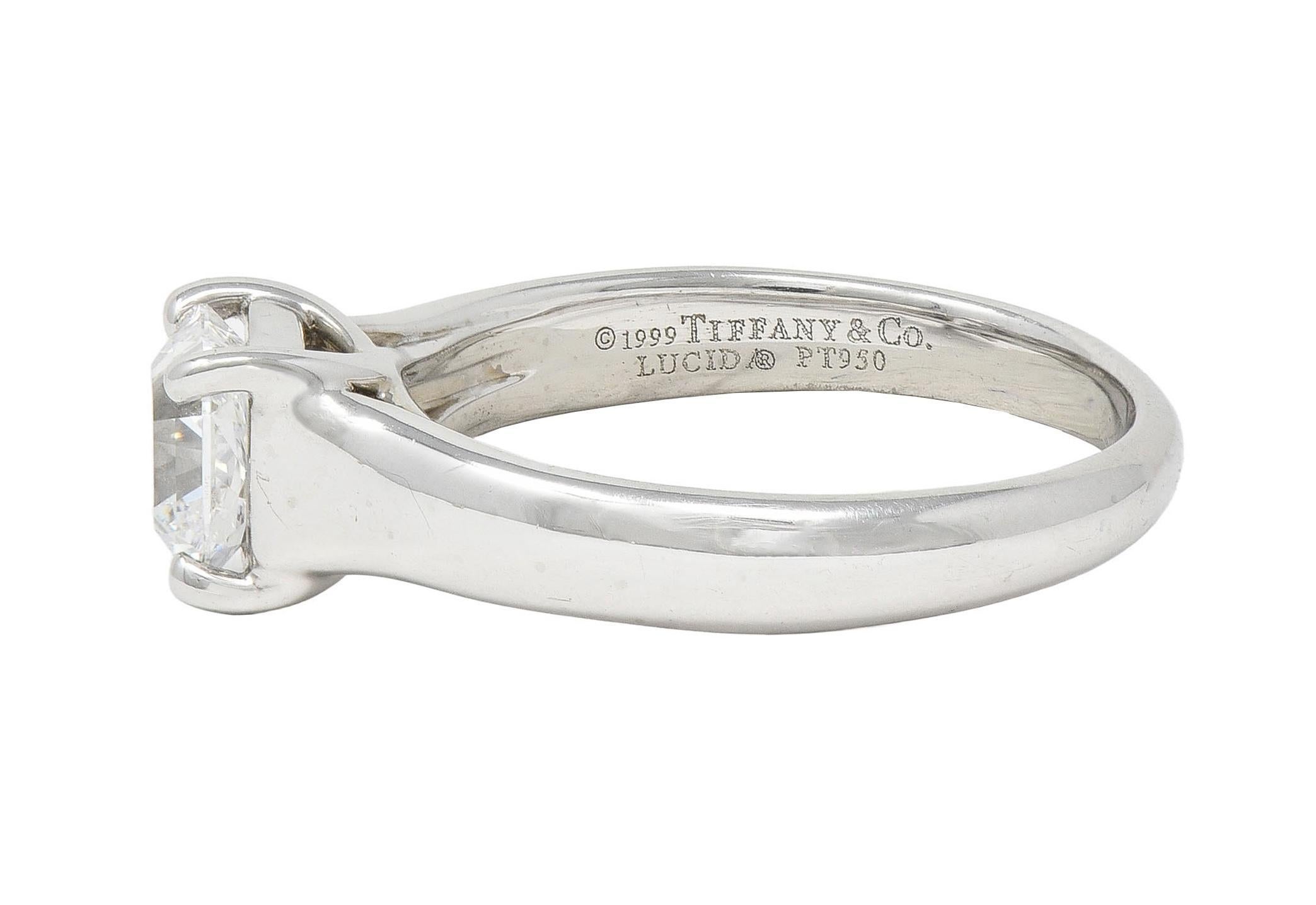 1999 Tiffany & Co. Lucida 1.12 CTW Diamond Platinum Vintage Engagement Ring For Sale 2