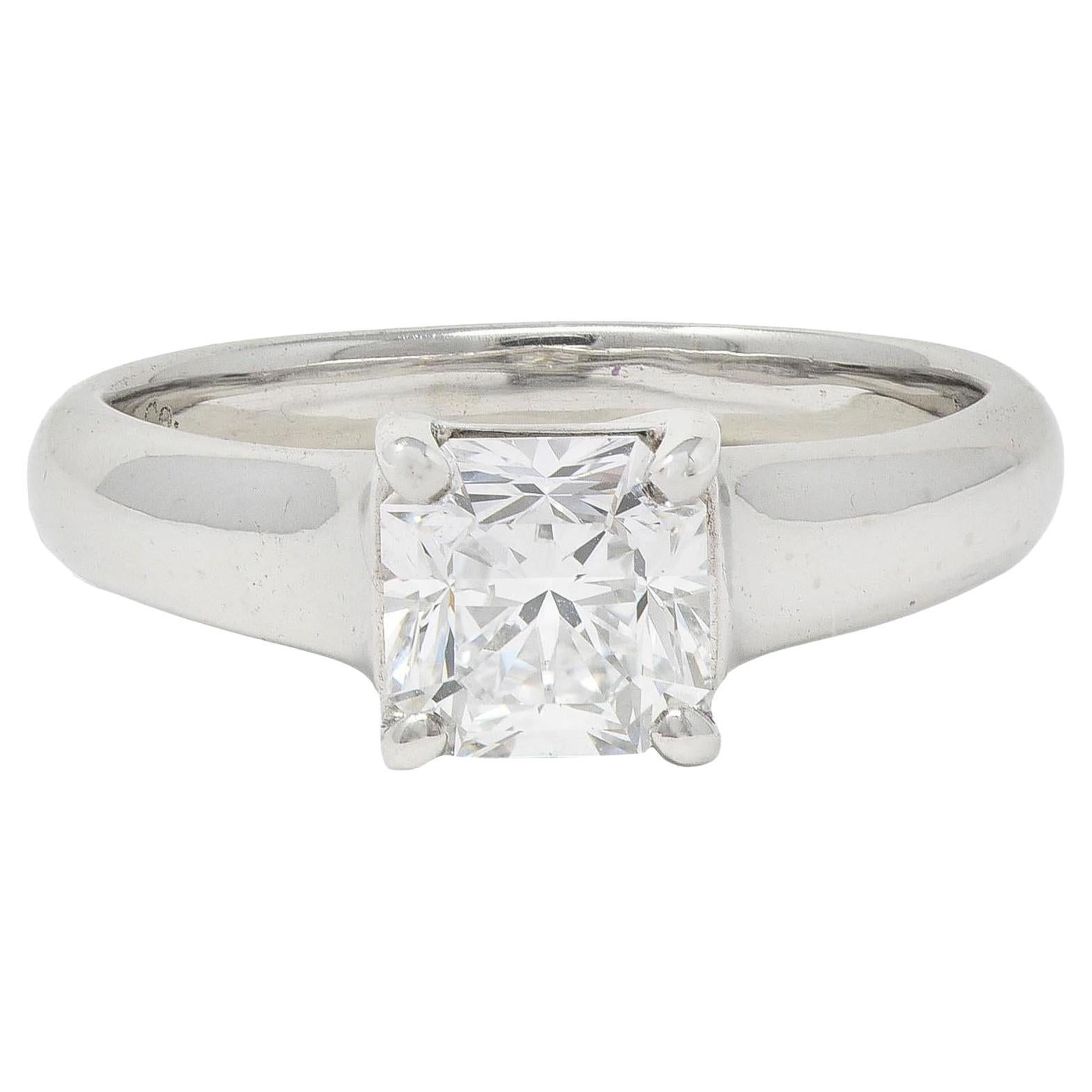 1999 Tiffany & Co. Lucida 1.12 CTW Diamond Platinum Vintage Engagement Ring For Sale