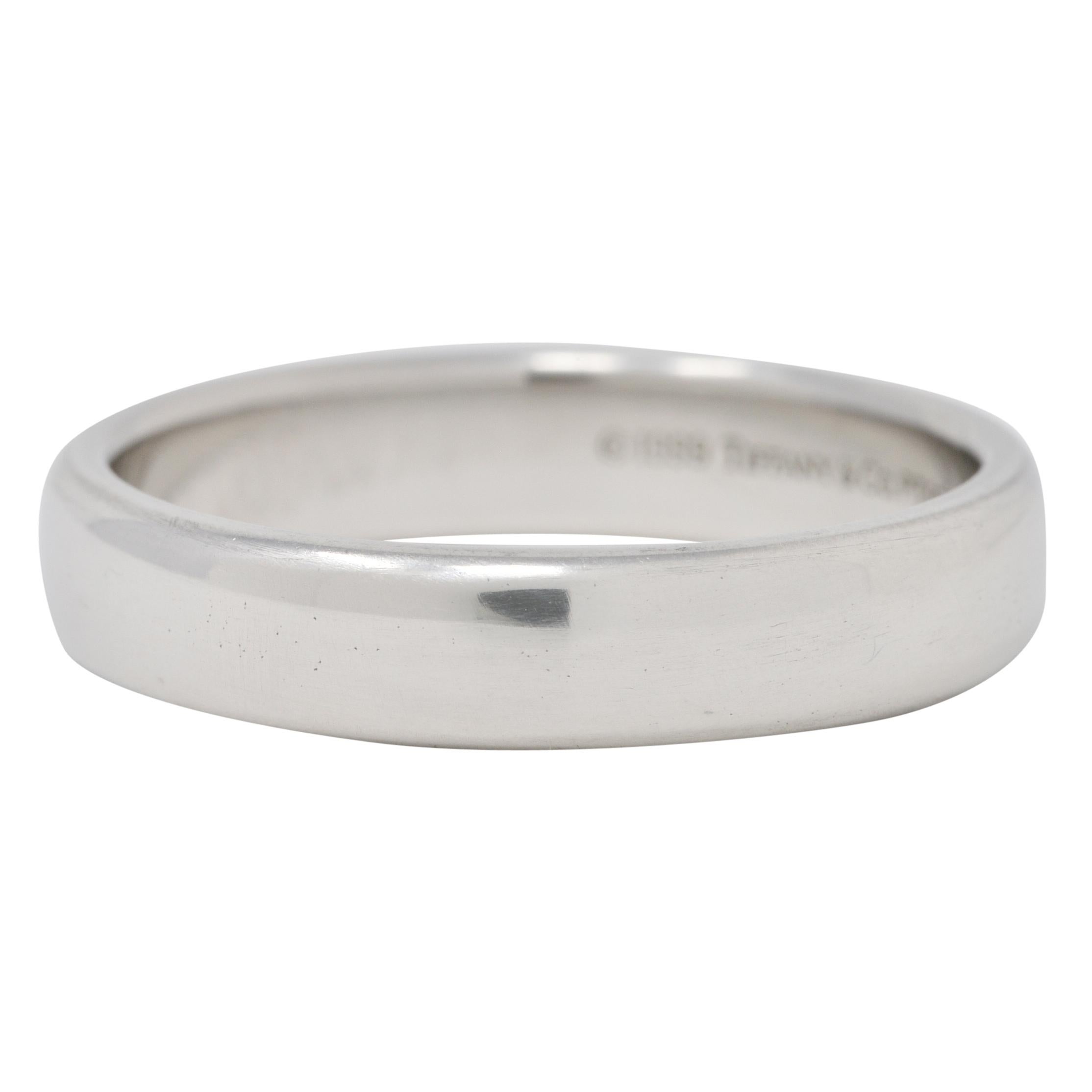 Contemporary 1999 Tiffany & Co. Platinum 4.5MM Vintage Unisex Wedding Band Stackable Ring For Sale