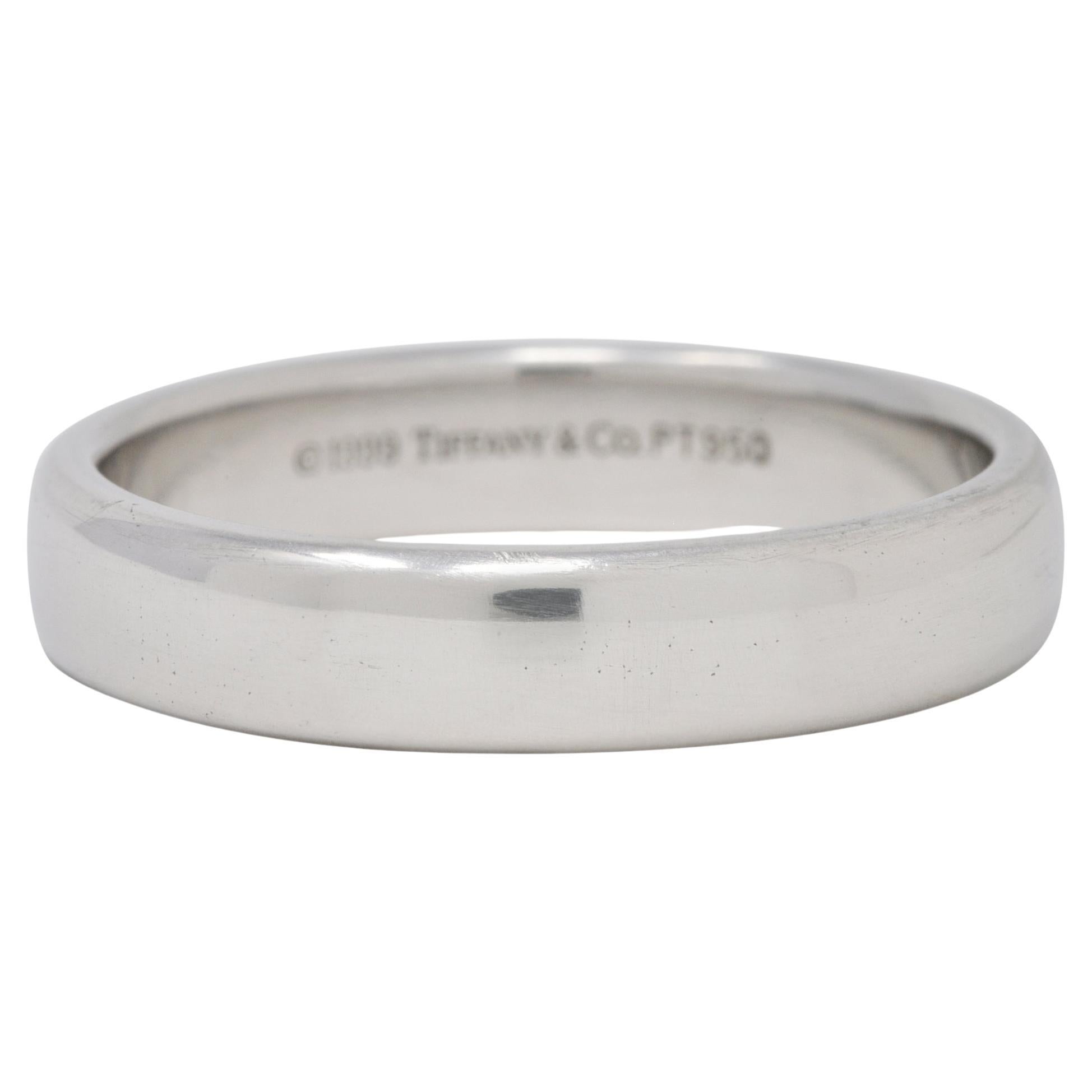 1999 Tiffany & Co. Platinum 4.5MM Vintage Unisex Wedding Band Stackable Ring For Sale