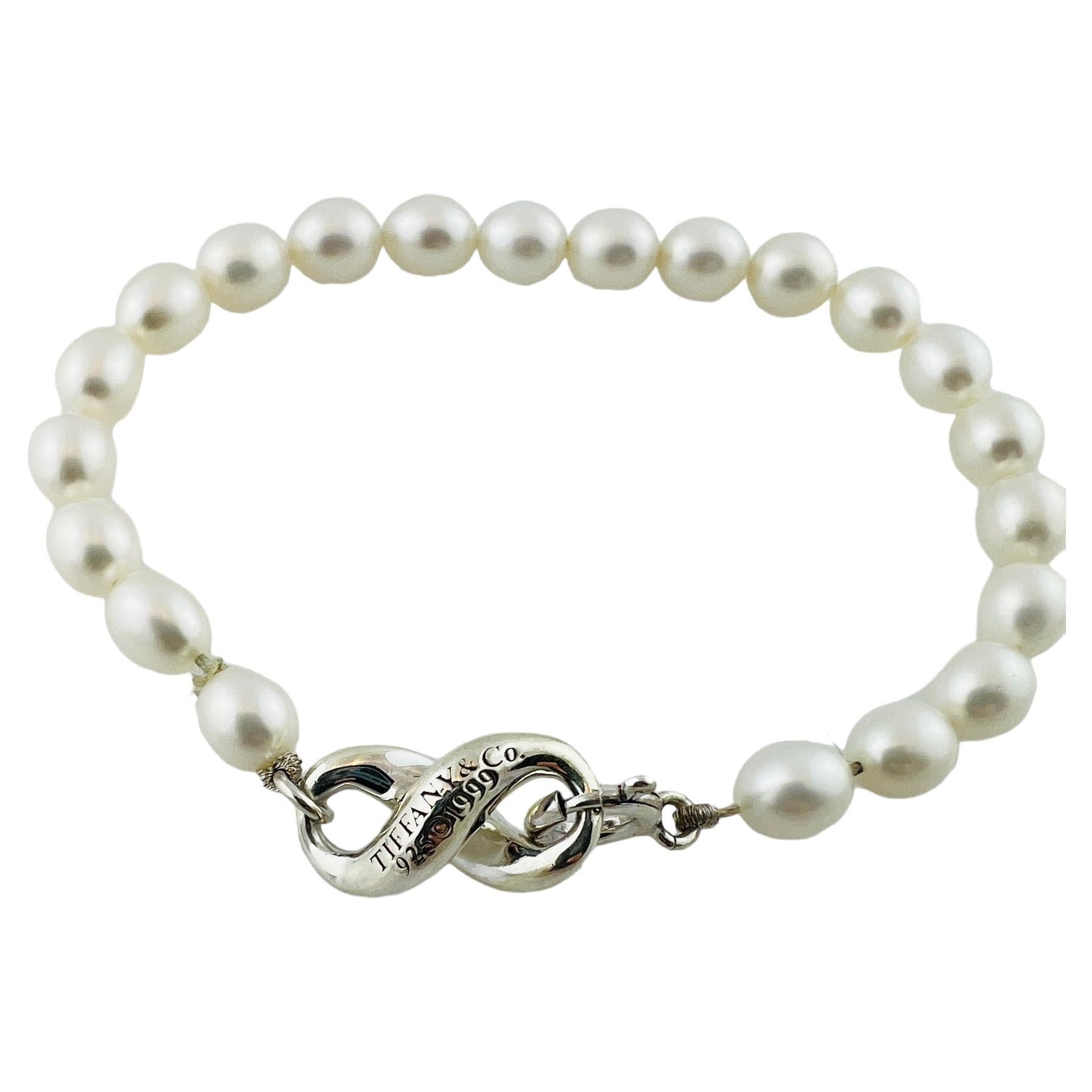 1999 Tiffany & Co Sterling Silver Infinity Figure 8 Pearl Bracelet #15425