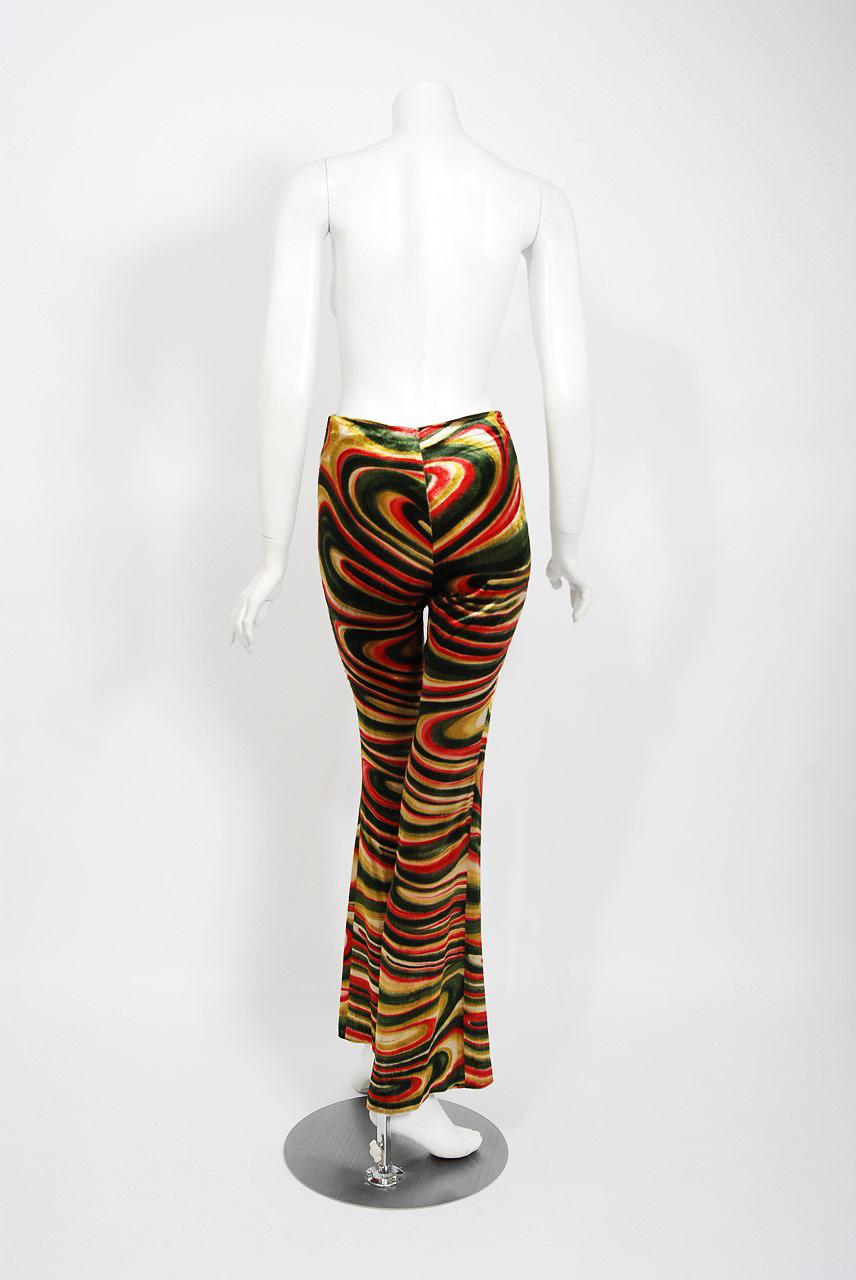 1999 Tom Ford for Gucci Psychedelic Swirl Print Silk-Velvet Bell Bottom Pants In Excellent Condition In Beverly Hills, CA