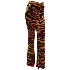 Vintage 1999 Tom Ford for Gucci Psychedelic Swirl Print Silk-Velvet Bell Bottom Pants 