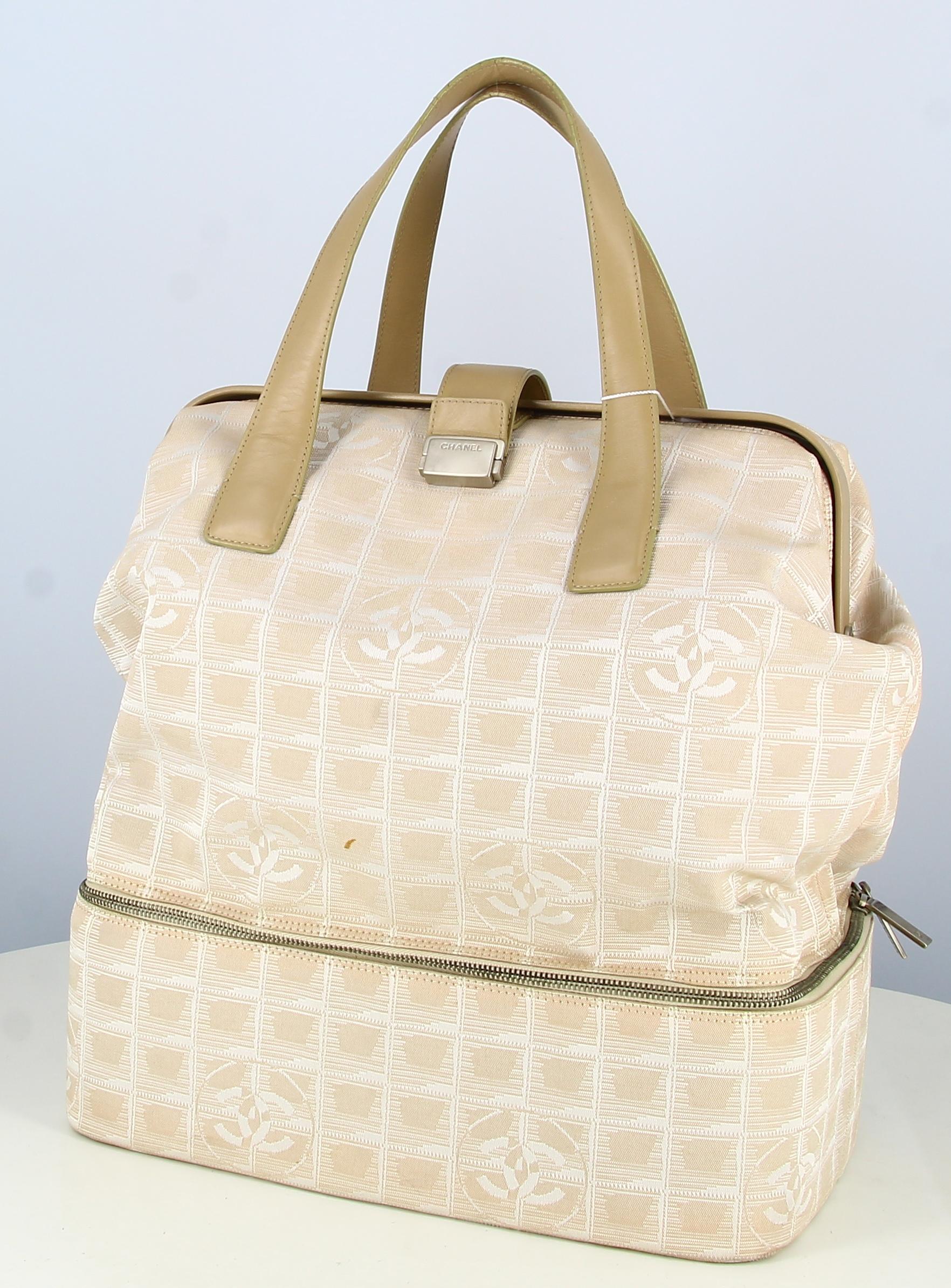 Beige 1999 Tote Bag Chanel Fabrics In Pink Monogram For Sale