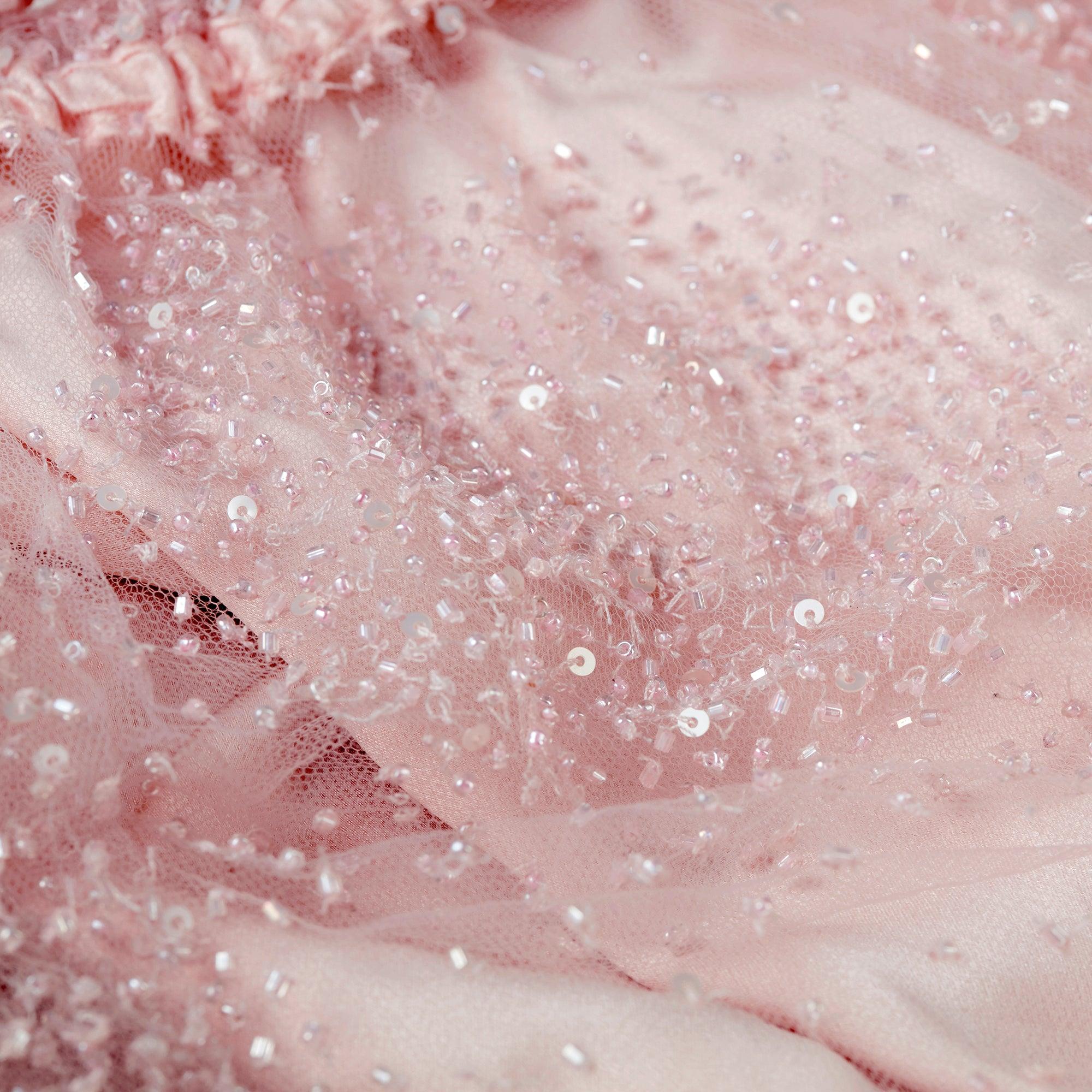1999 Valentino Runway Documented Beaded Pink Tulle Ruffle Neck Top In Excellent Condition For Sale In London, GB