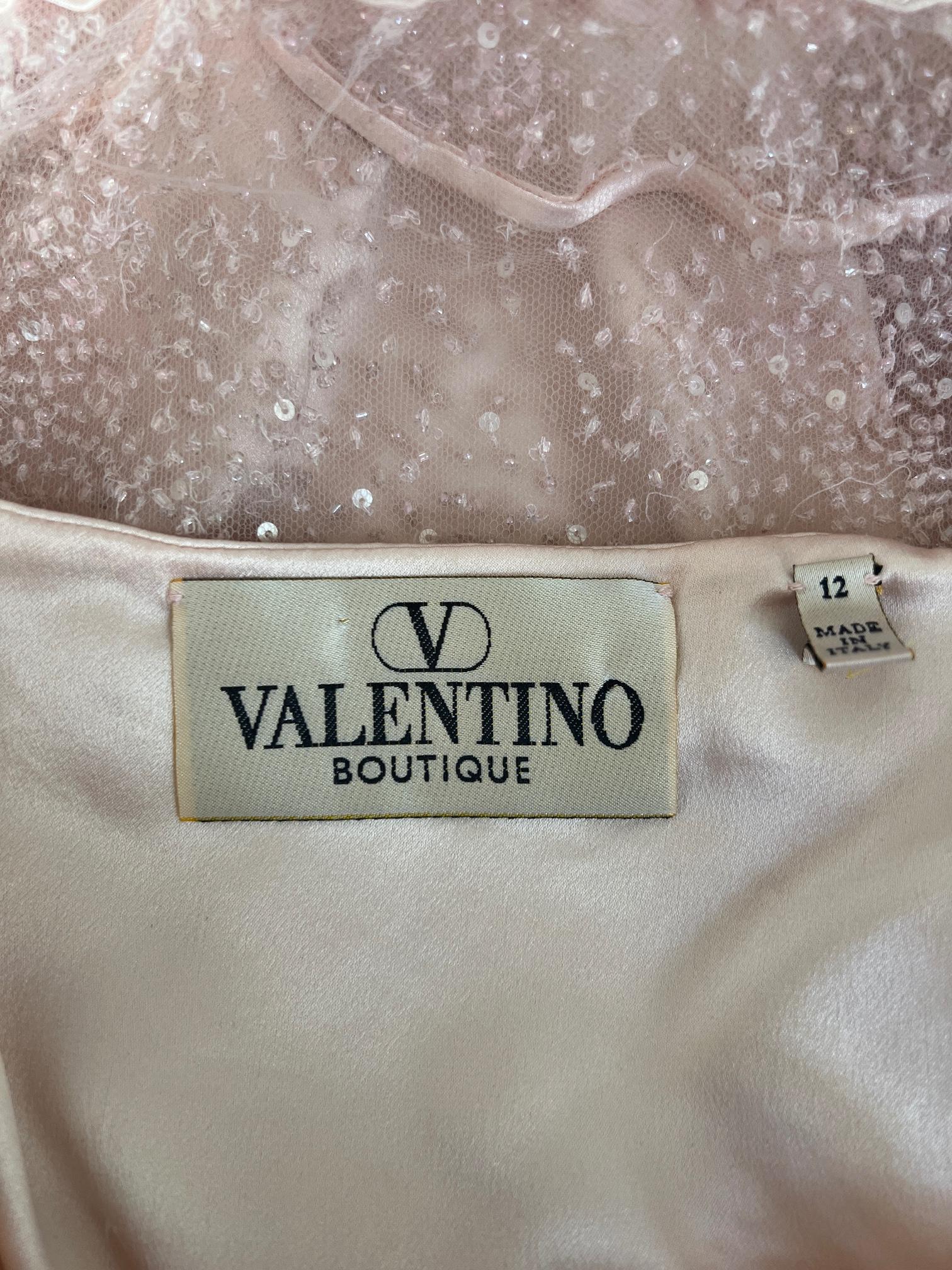 Women's 1999 Valentino Runway Documented Beaded Pink Tulle Ruffle Neck Top For Sale