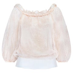 Vintage 1999 Valentino Runway Documented Beaded Pink Tulle Ruffle Neck Top