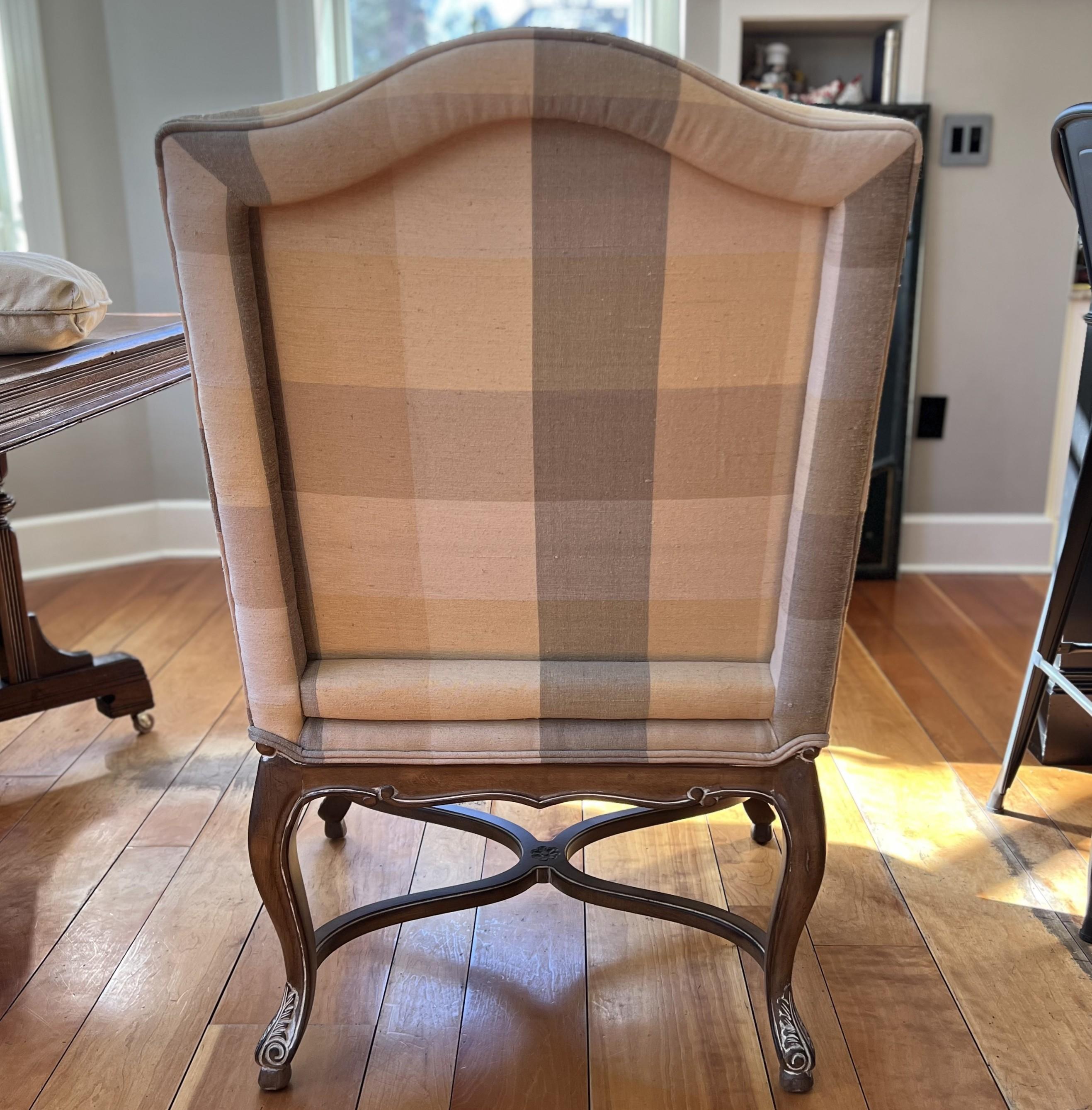 1999 Vanguard Furniture Armchair with Carved Details and Plaid Upholstery For Sale 4