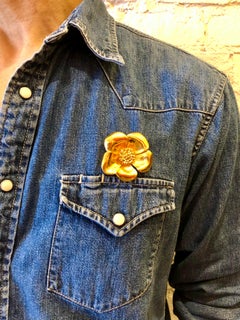 1999 Vintage CHANEL Gold Toned Camellia Brooch