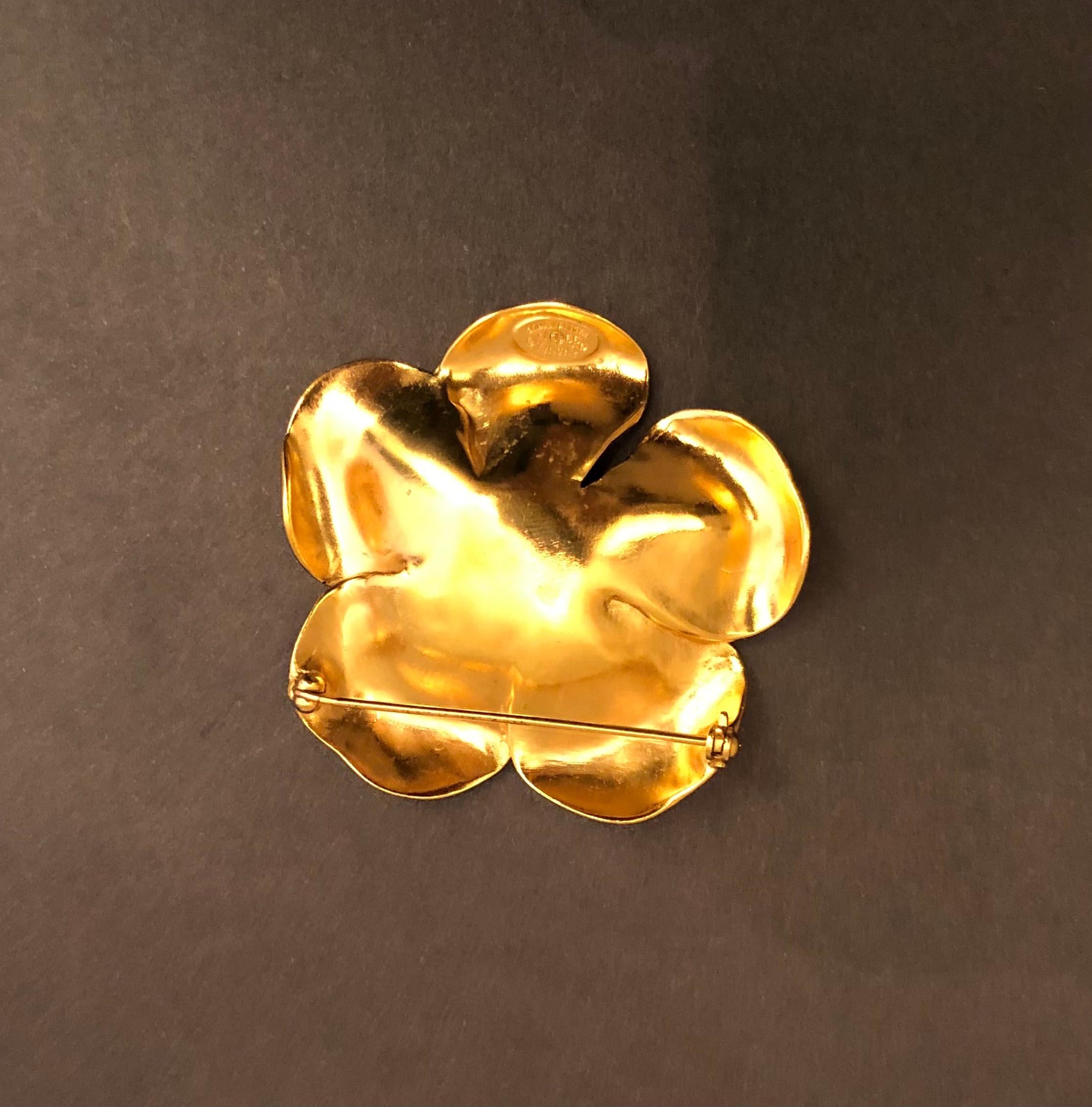 1999 Vintage CHANEL Gold Toned Camellia Brooch 5