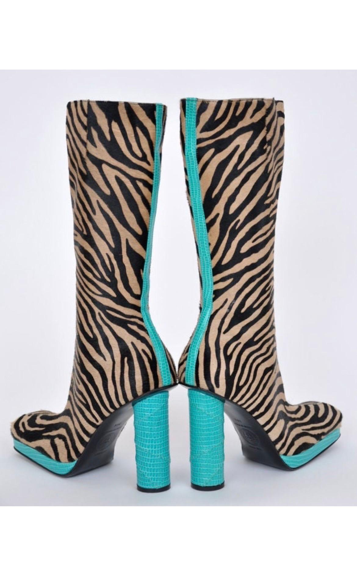 1999 Vintage Gianni Versace Runway Animal Print Fur and Lizard Boots 36.5 NWT For Sale 3
