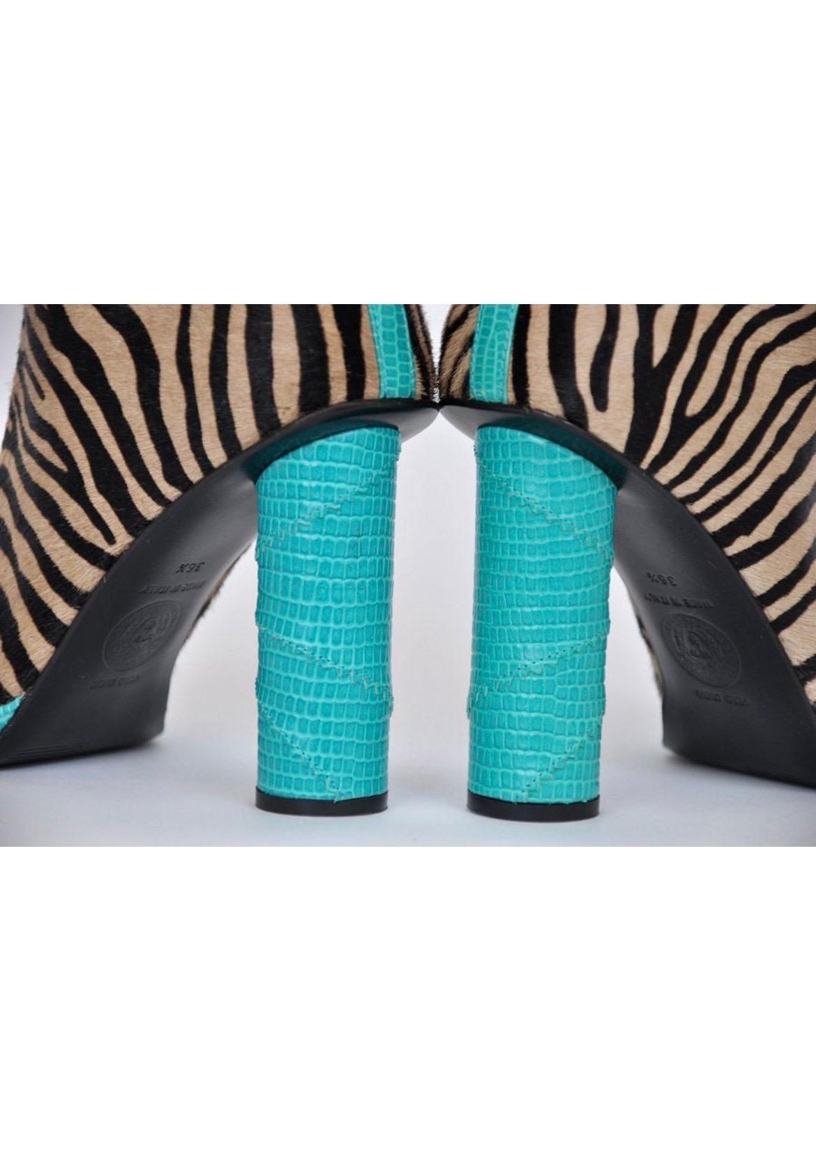 1999 Vintage Gianni Versace Runway Animal Print Fur and Lizard Boots 36.5 NWT en vente 3
