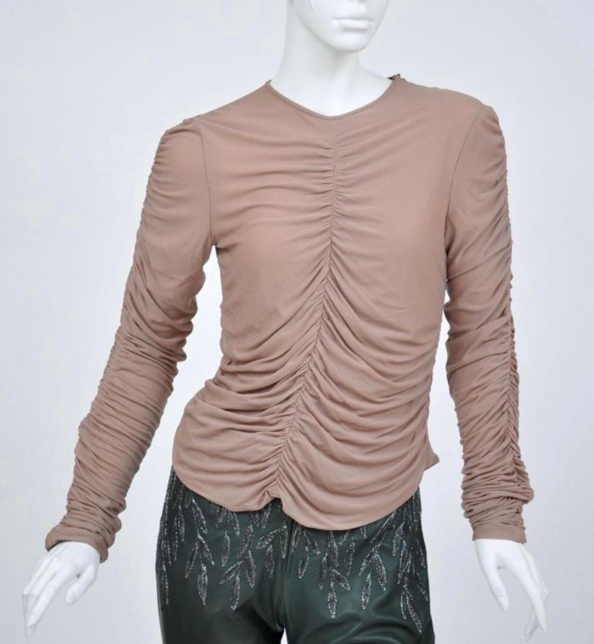 1999 Vintage Tom Ford for Gucci Embroidered Leather pants & Silk Ruched Top For Sale 5