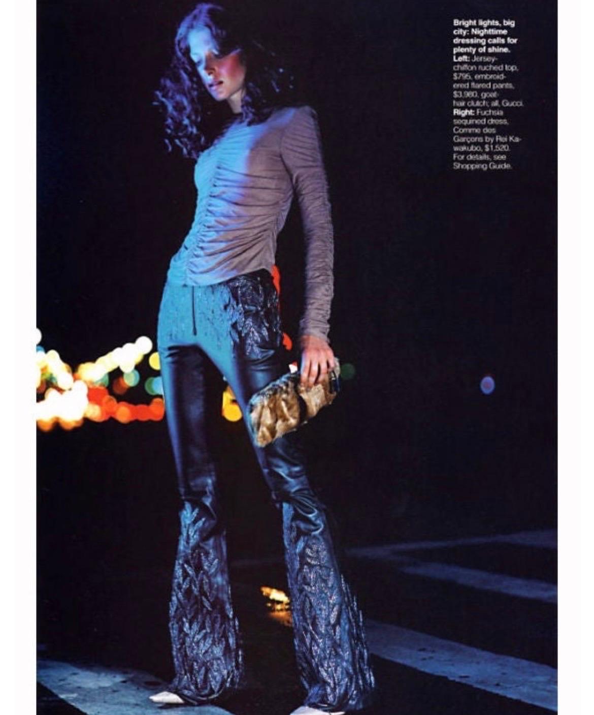 1999 Vintage Tom Ford for Gucci Embroidered Leather pants & Silk Ruched Top In Excellent Condition For Sale In Montgomery, TX