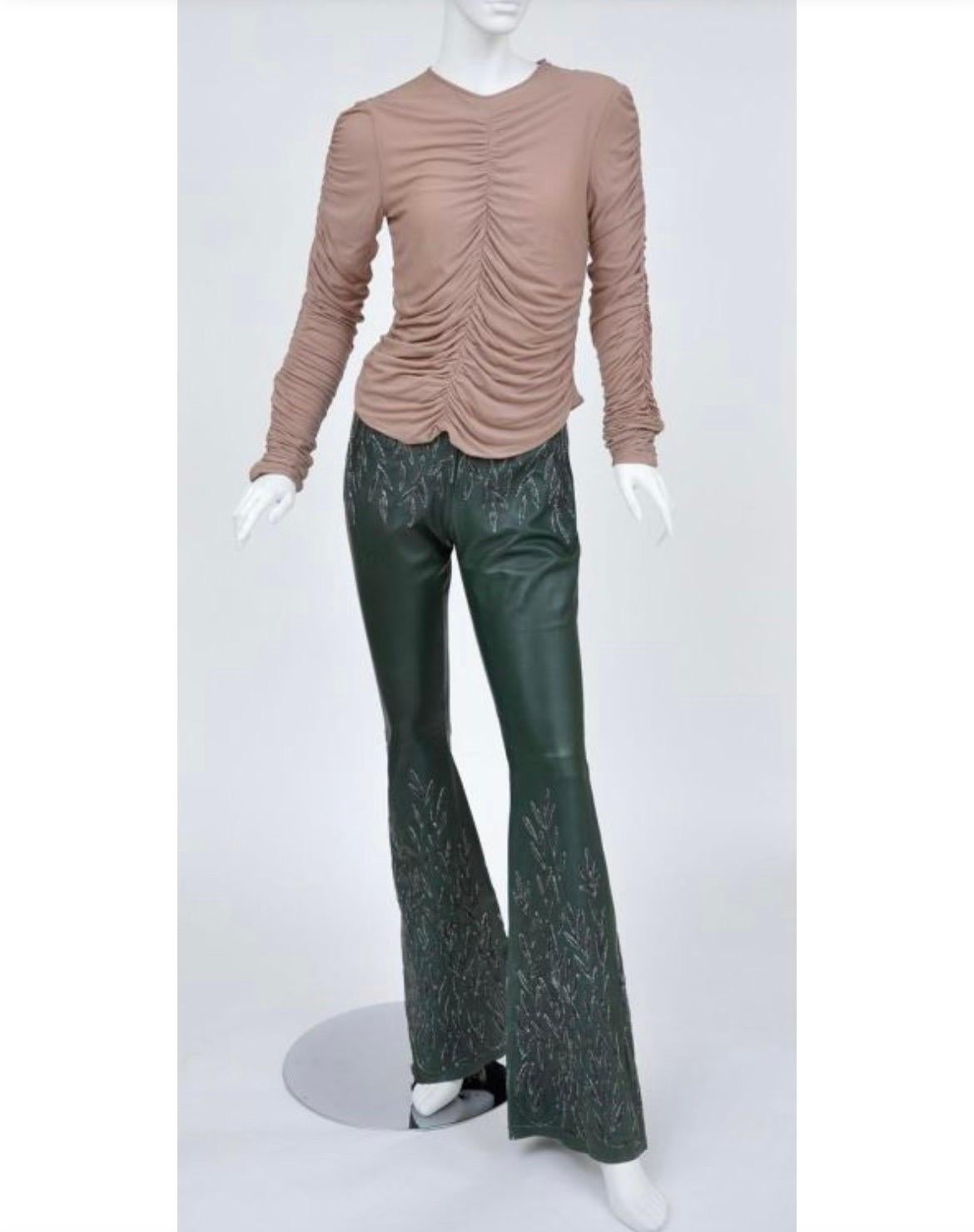 Women's 1999 Vintage Tom Ford for Gucci Embroidered Leather pants & Silk Ruched Top For Sale