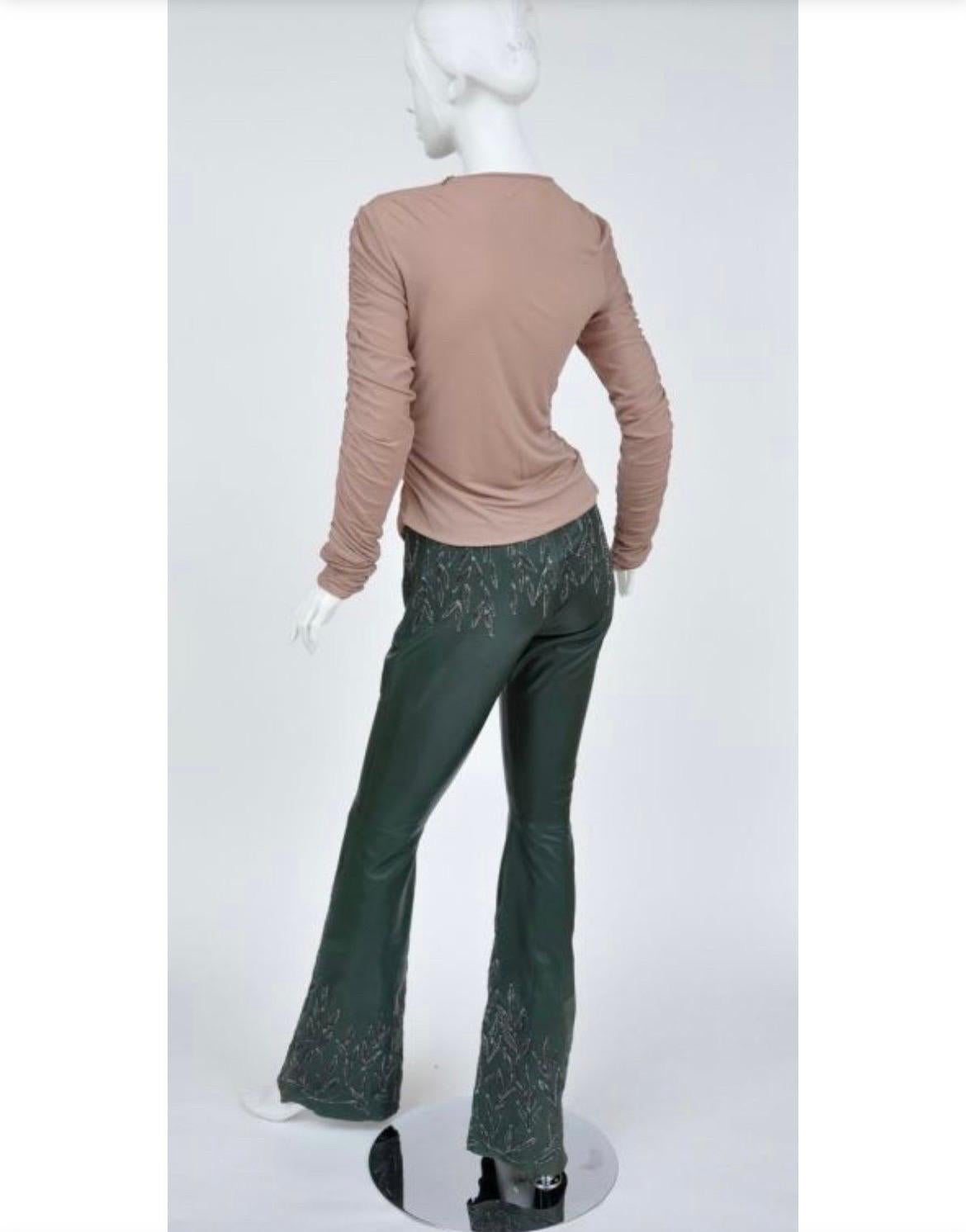 1999 Vintage Tom Ford for Gucci Embroidered Leather pants & Silk Ruched Top For Sale 2