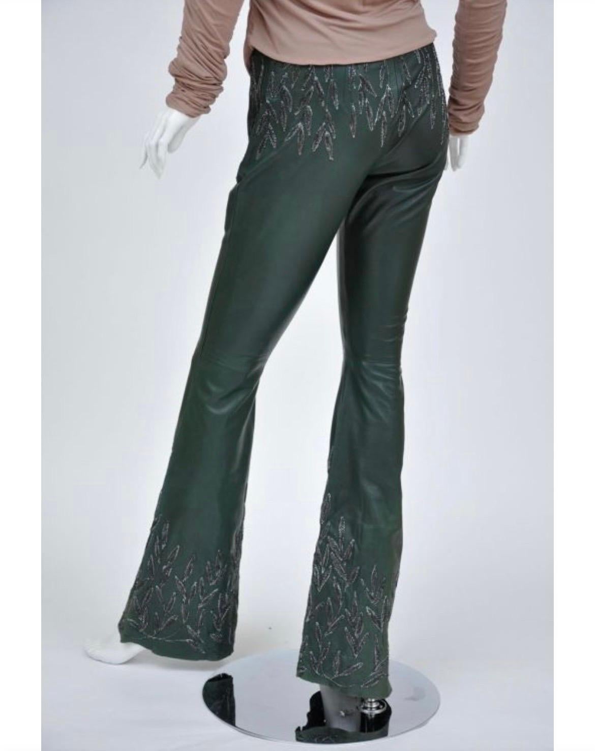 1999 Vintage Tom Ford for Gucci Embroidered Leather pants & Silk Ruched Top For Sale 4