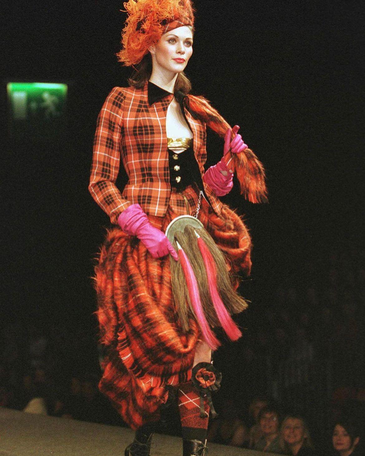 1999 Vivienne Westwood Couture Runway Wool Tartan Jacket And Skirt Suit 