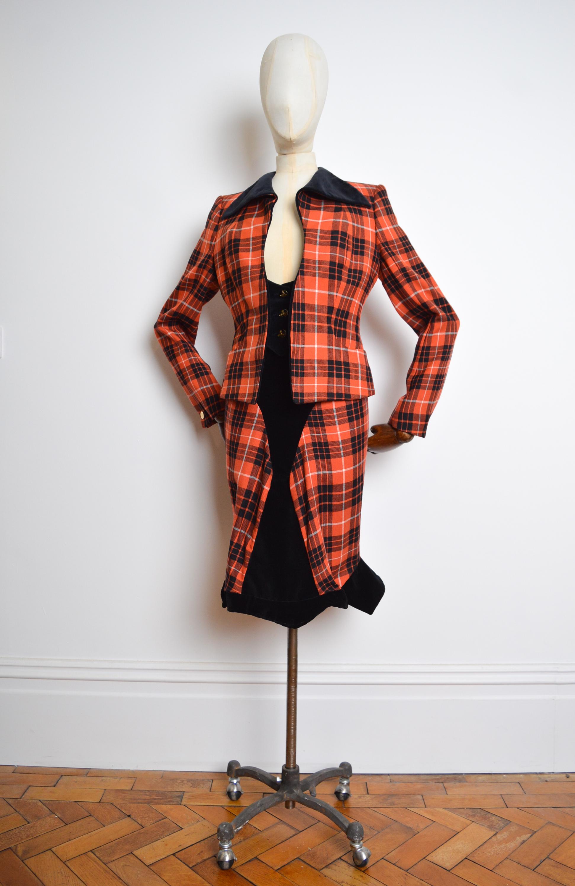 Women's 1999 Vivienne Westwood Couture Runway Wool Tartan Jacket & Skirt Suit For Sale