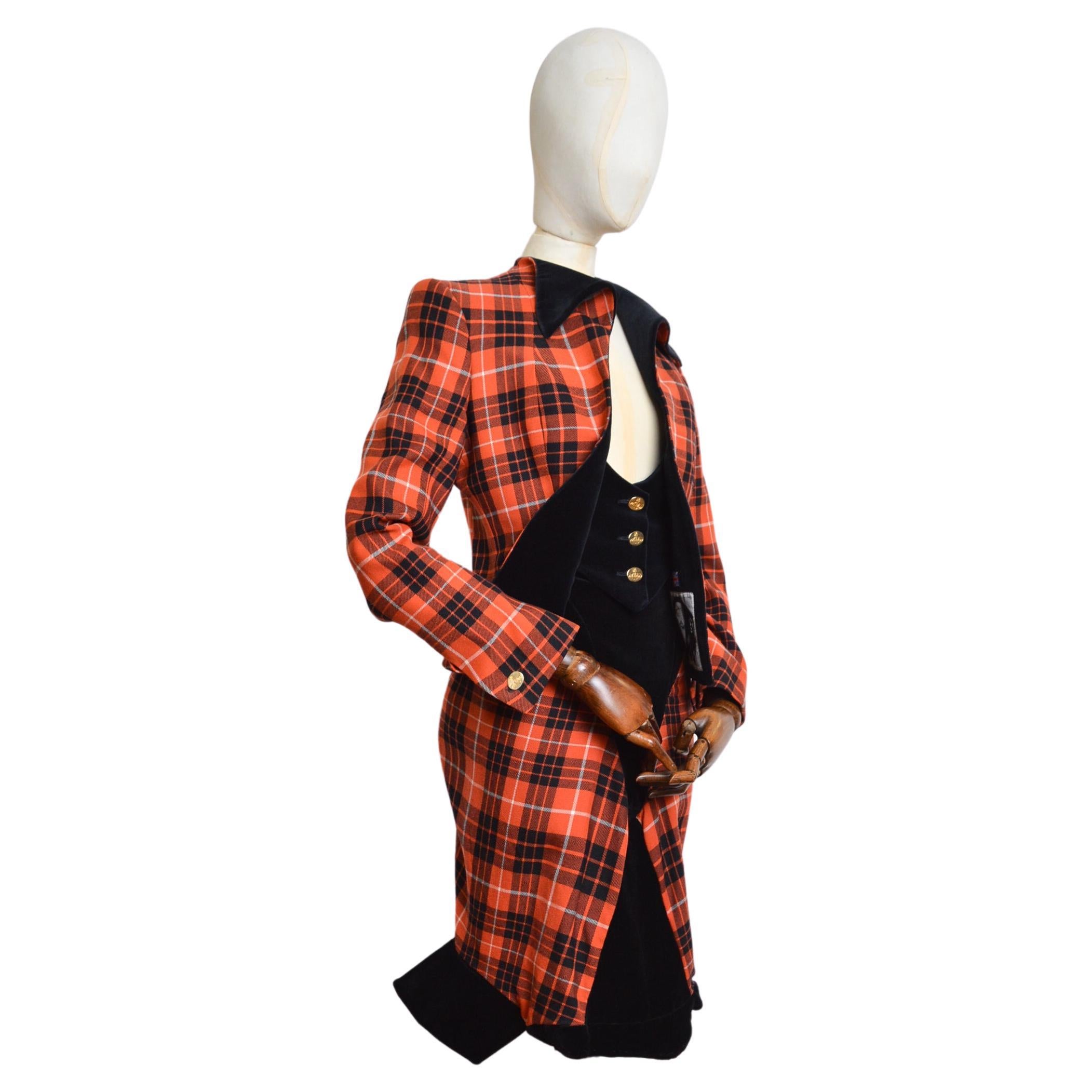 1999 Vivienne Westwood Couture Runway Wool Tartan Jacket & Skirt Suit For Sale