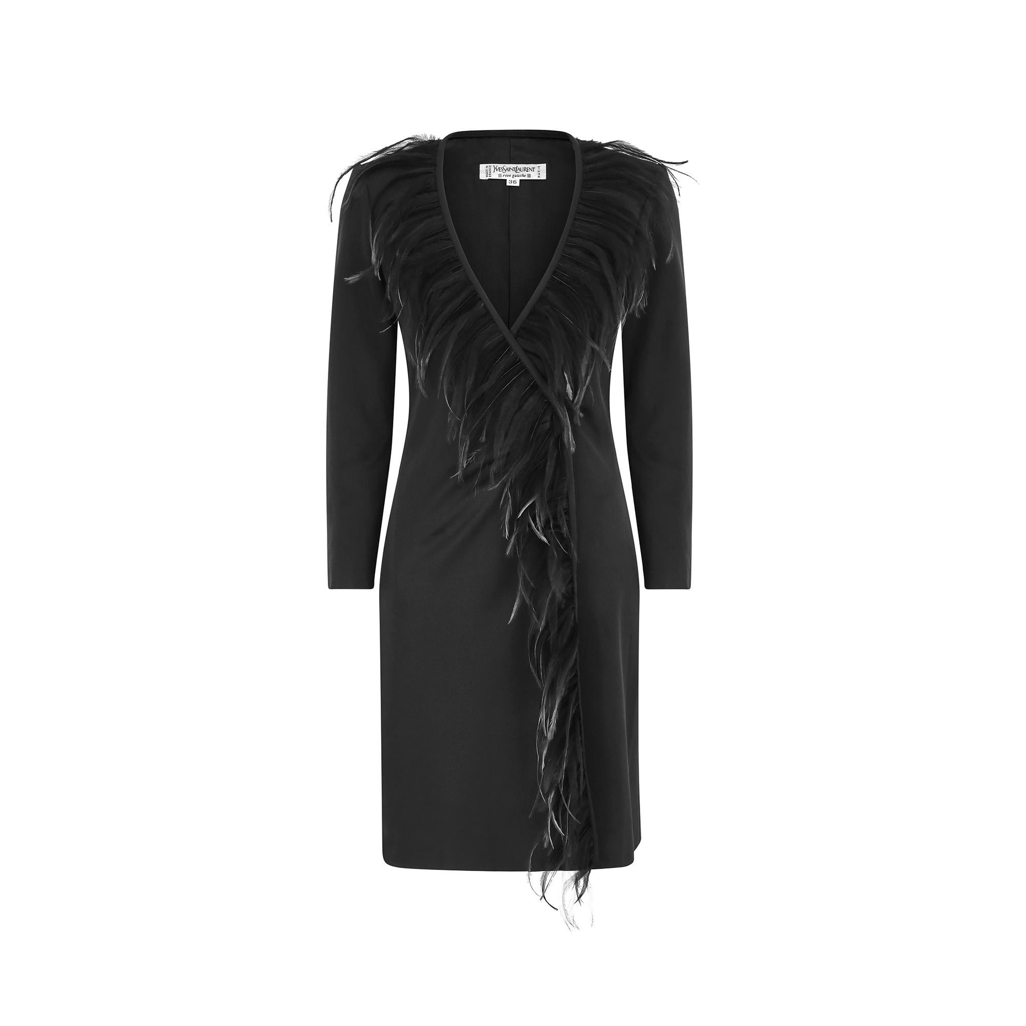 This elegant Yves Saint Laurent black jersey dress is from the autumn/ winter 1999 collection and designed by Alber Elbaz. He briefly worked for the House having replaced the eponymous founder upon is retirement from designing the Rive Gauche