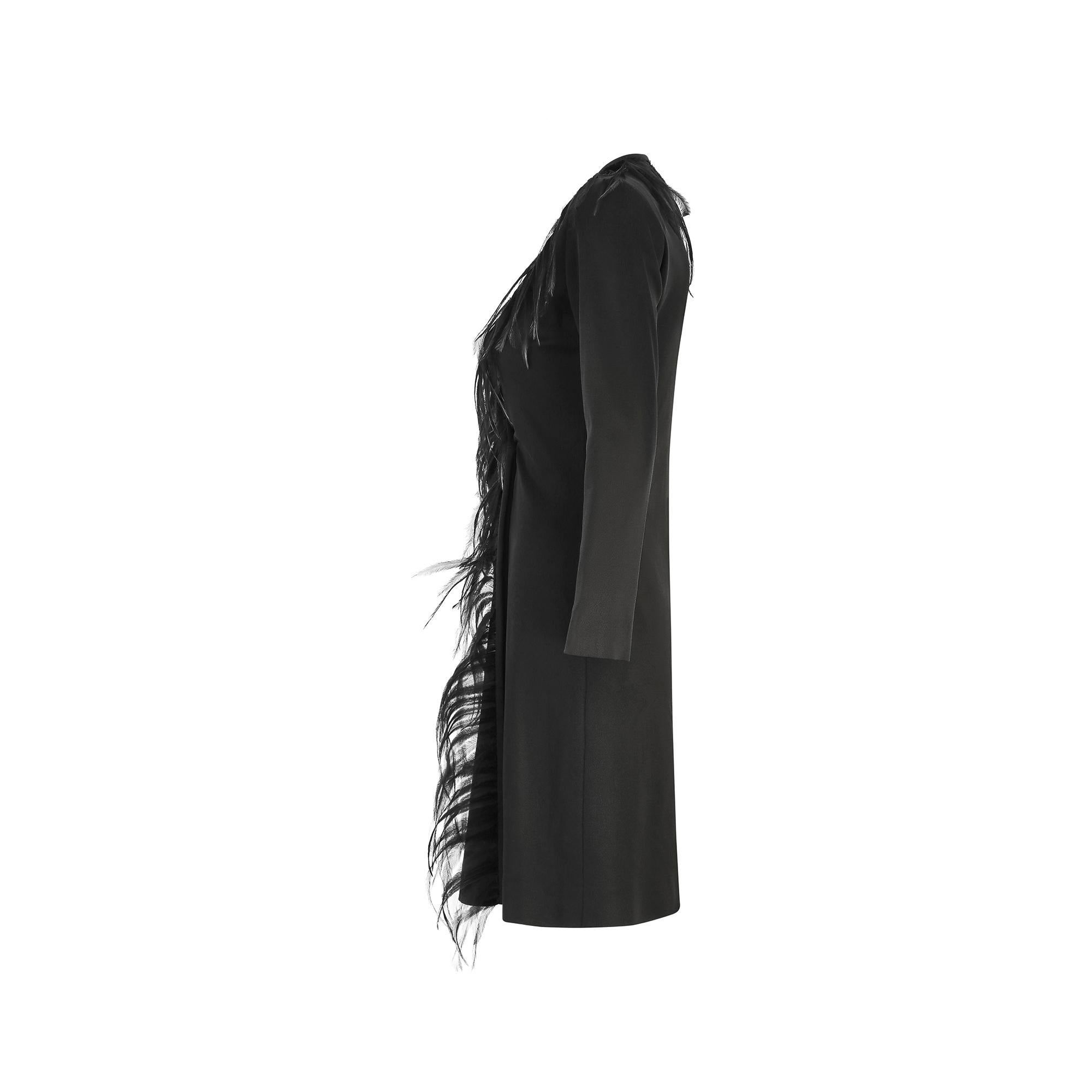 1999 Yves Saint Laurent Black Feather Wrap Dress In Good Condition For Sale In London, GB
