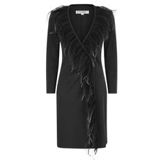 1999 Yves Saint Laurent Black Feather Wrap Dress