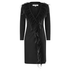 1999 Yves Saint Laurent Black Feather Wrap Dress
