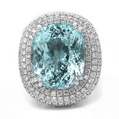 19.99ct Vivid Copper-Bearing Neon Blue Paraiba Tourmaline Ring 18K Gold GIA