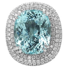 19.99ct Vivid Copper-Bearing Neon Blue Paraiba Tourmaline Ring 18K Gold GIA
