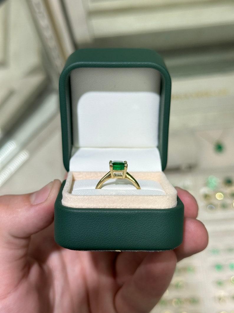 Women's 1.99ct 14K Asscher Cut Emerald Solitaire Ring - Dark Green V-Prong Set 585 Gold For Sale