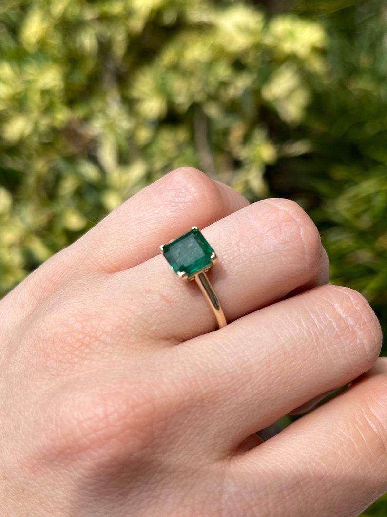 1.99ct 14K Asscher Cut Emerald Solitaire Ring - Dark Green V-Prong Set 585 Gold For Sale 1