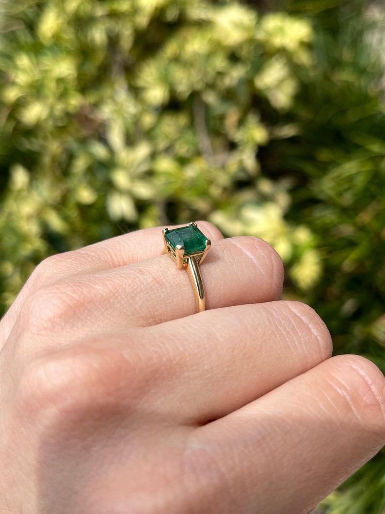1.99ct 14K Asscher Cut Emerald Solitaire Ring - Dark Green V-Prong Set 585 Gold For Sale 2