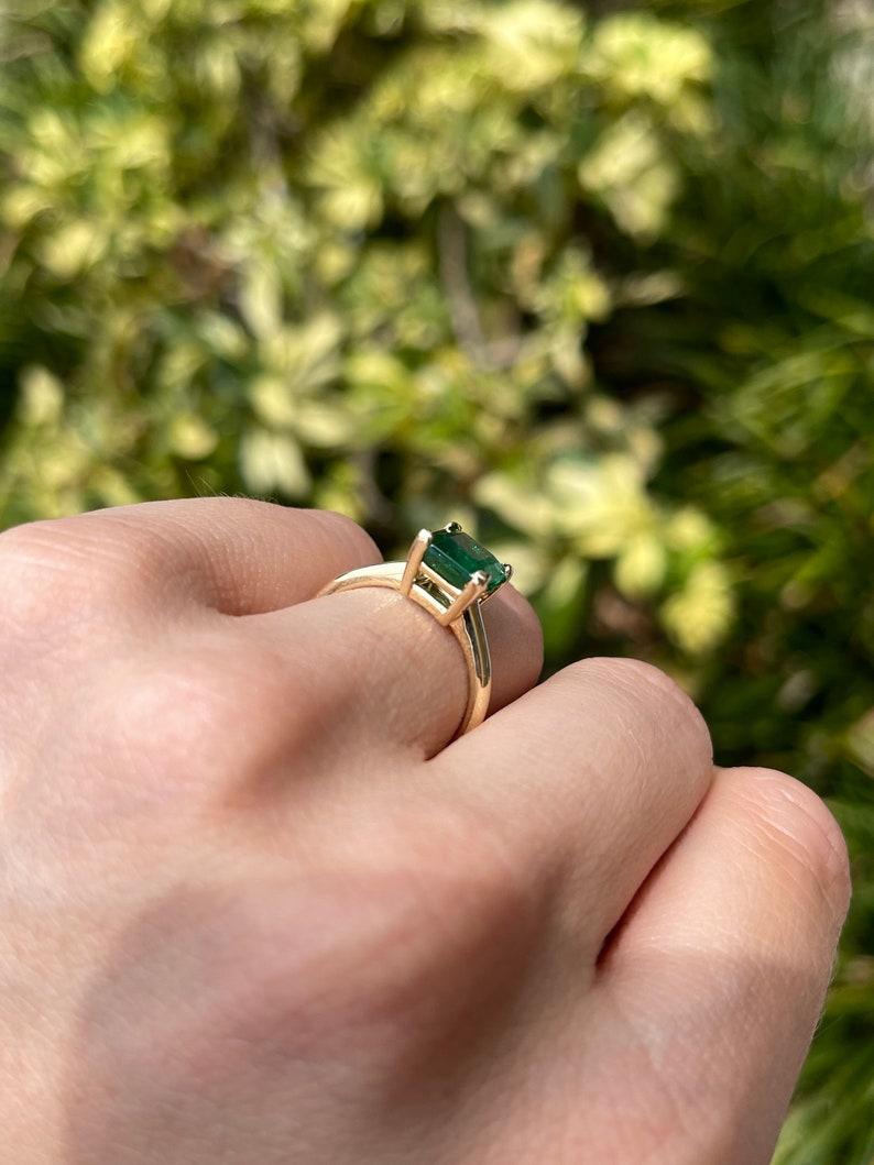 1.99ct 14K Asscher Cut Emerald Solitaire Ring - Dark Green V-Prong Set 585 Gold For Sale 3