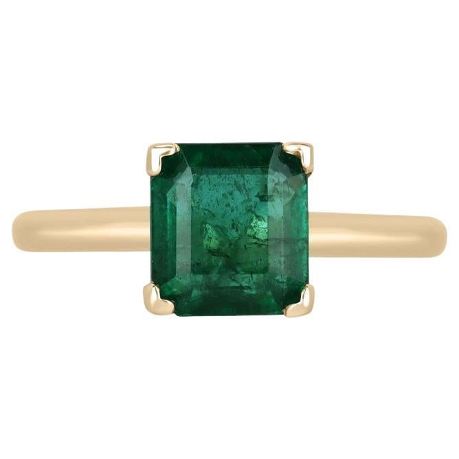 1.99ct 14K Asscher Cut Emerald Solitaire - Dark Green V-Prong Set 585 Gold