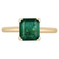 1.99ct 14K Asscher Cut Emerald Solitaire Ring - Dark Green V-Prong Set 585 Gold