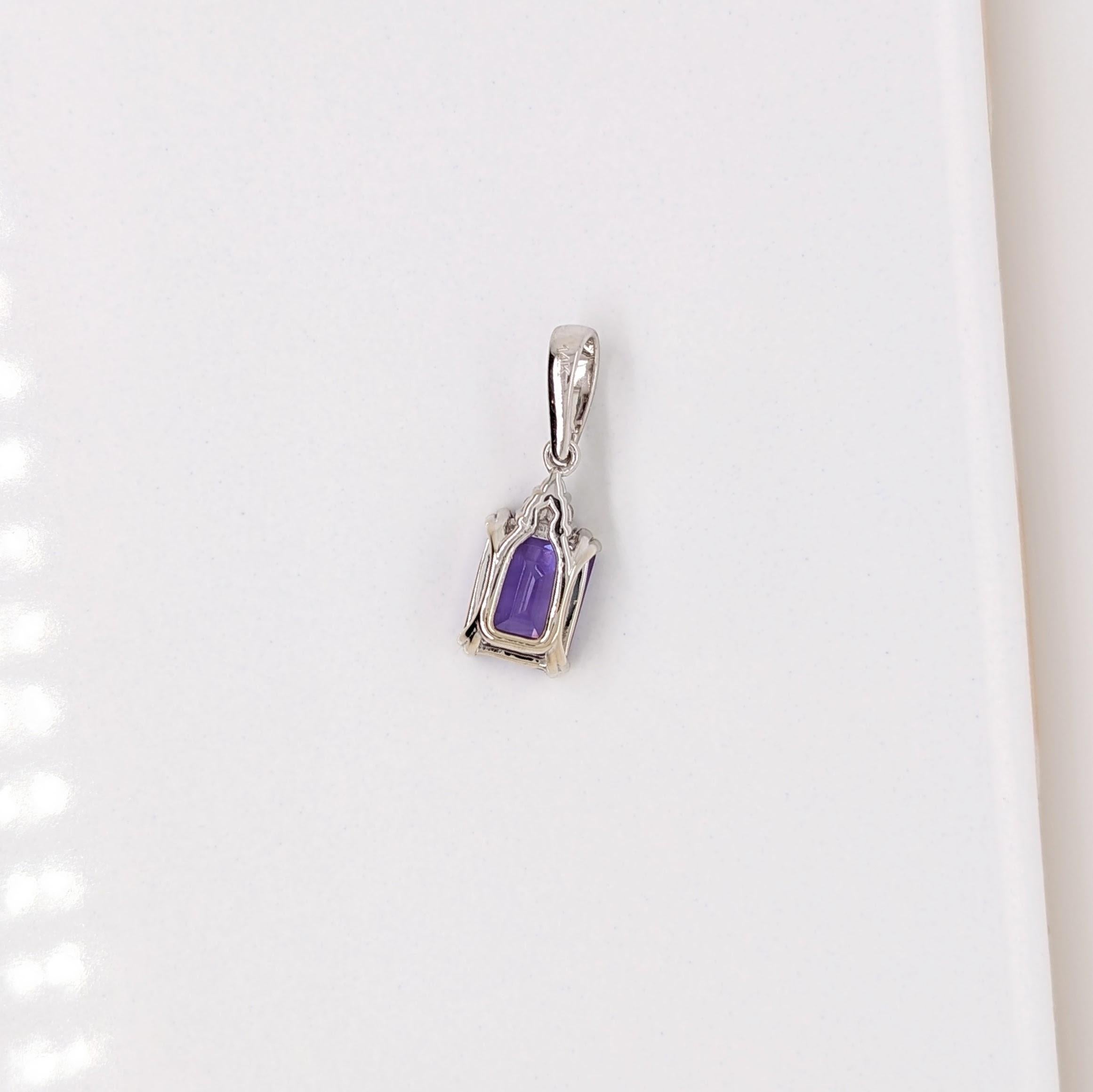 Modernist 1.99ct Amethyst Pendant w Diamond Accents in Solid 14K White Gold Oval 8x6mm For Sale