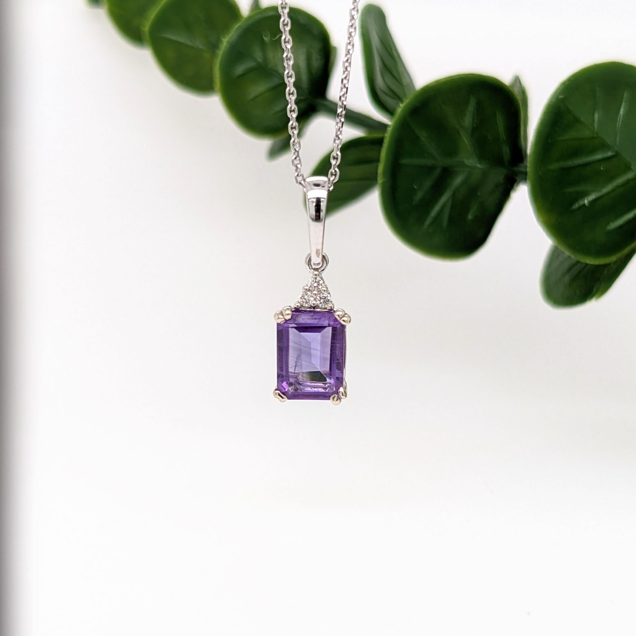 Oval Cut 1.99ct Amethyst Pendant w Diamond Accents in Solid 14K White Gold Oval 8x6mm For Sale