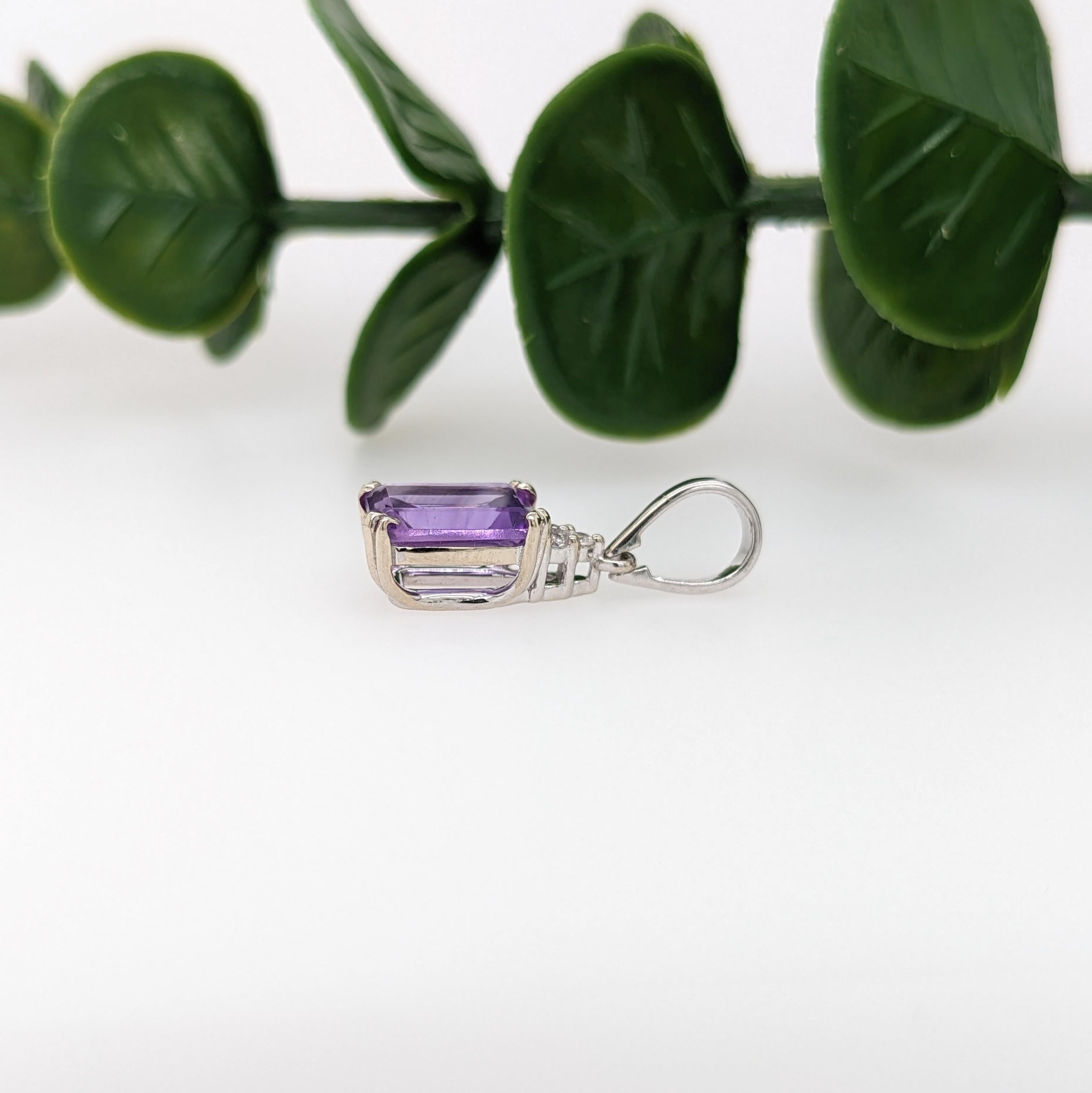 1.99ct Amethyst Pendant w Diamond Accents in Solid 14K White Gold Oval 8x6mm For Sale 1