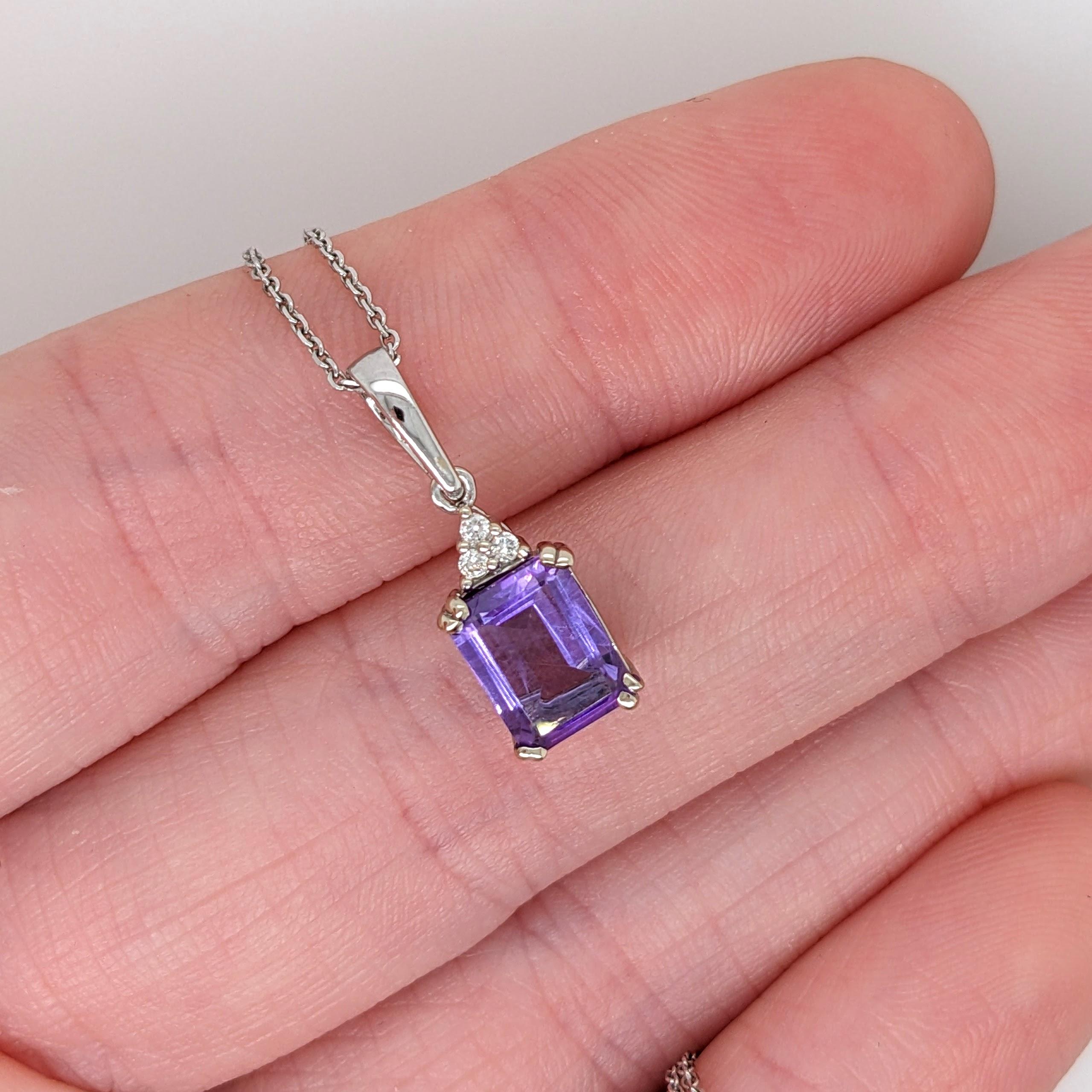 1.99ct Amethyst Pendant w Diamond Accents in Solid 14K White Gold Oval 8x6mm For Sale 2